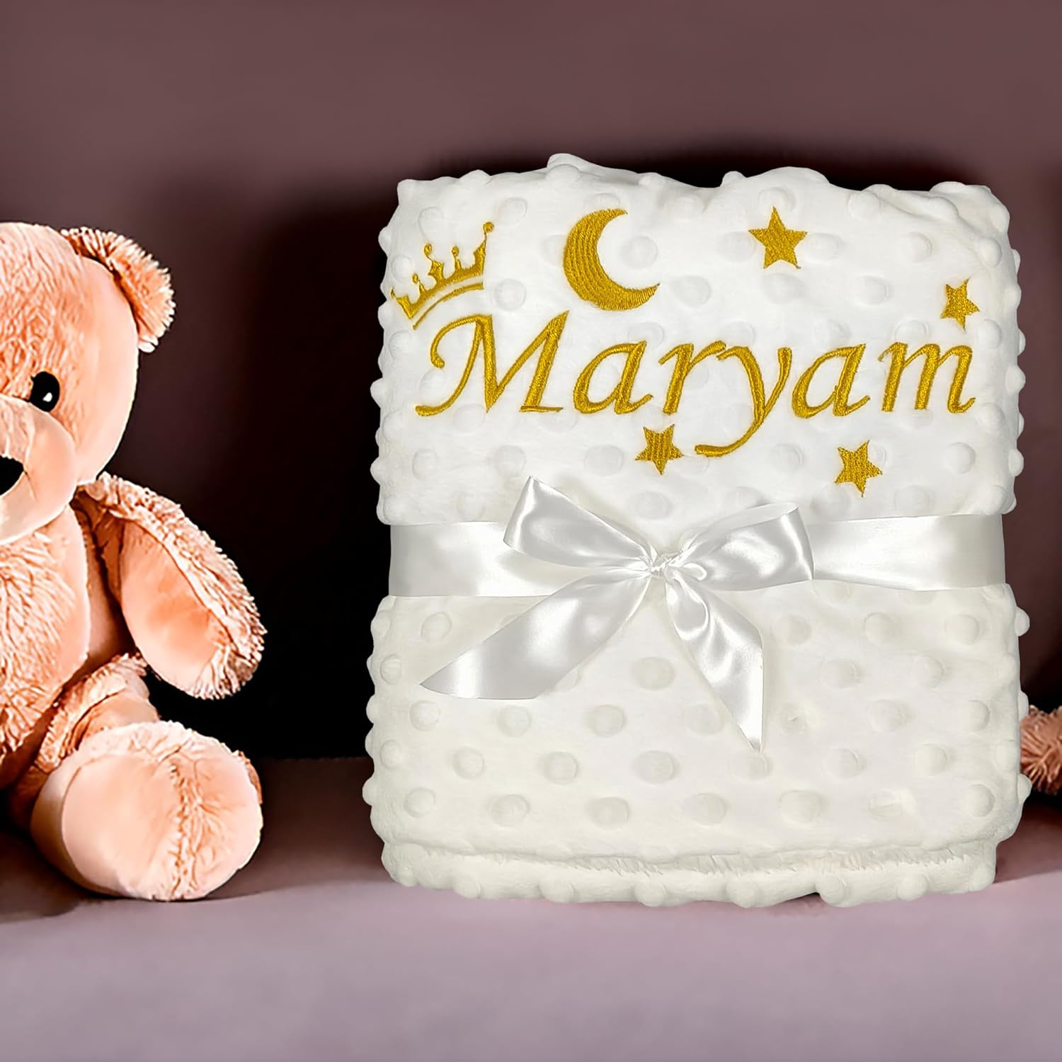 Personalized Baby Blanket Neutral, Custom Baby Blanket with Name, Unisex Baby Gifts for Newborn Boys and Girls, Soft Minky Nursery Bed Baby Toddlers' Bedding Crib Cot Stroller, 27 * 35 Inch