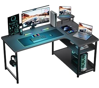 GTRACING L Shaped Gaming Desk, Carbon Fiber Style Computer Desk Compatible with Monitor Arm Storage Shelves Corner Desk Gaming Table for Home Office Desks Easy to Assemble Adjustable Shelf Height - Amazon product rated Grade A