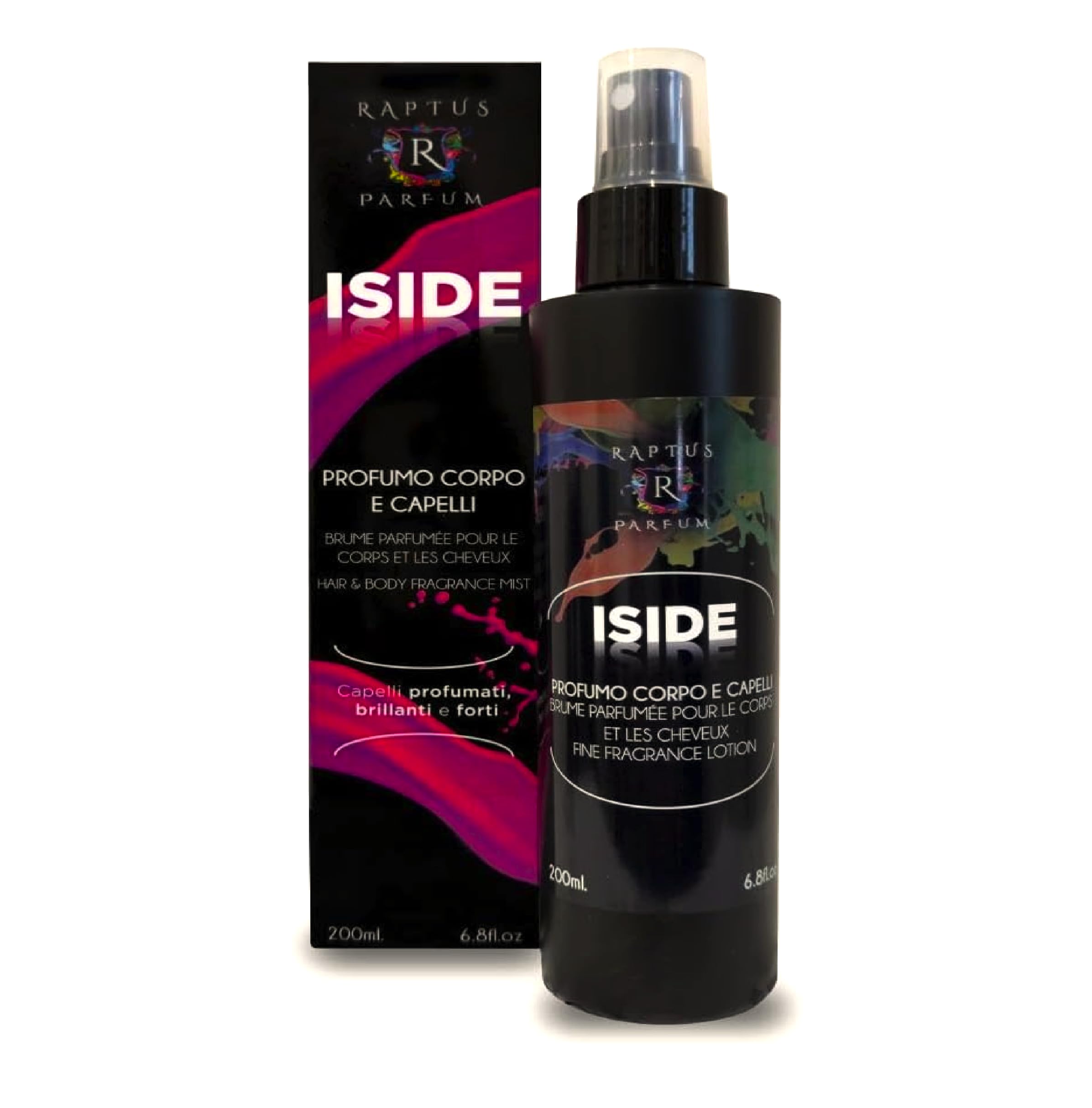 RAPTUS Iside Spray Corpo e Capelli 200 ml – Profumo Dolce Latte Bianco, Caramello e Vaniglia – Fragranza Cremosa e Avvolgente per Uso Quotidiano