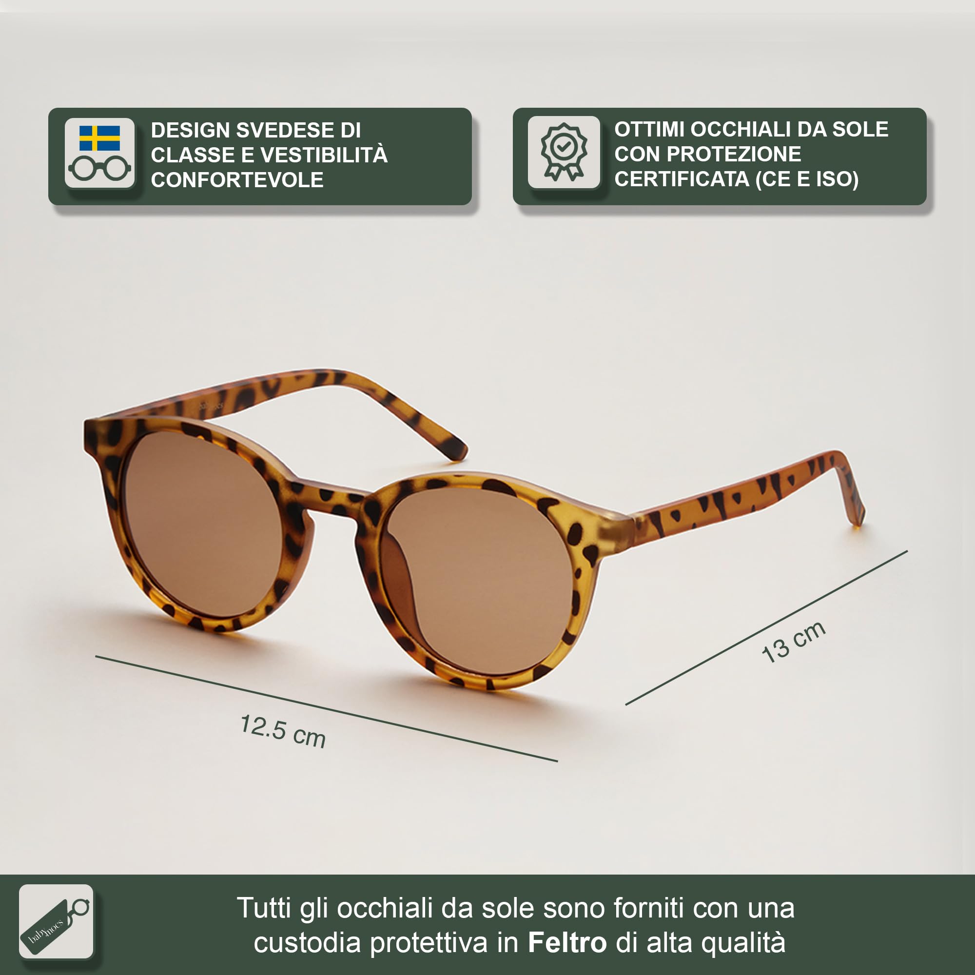 BABYMOCS Classic - Occhiali da sole per bambini, 1,5-7 anni, protezione UV400 e categoria 3, senza BPA, certificati CE e ISO, design svedese per ragazzi e ragazze, con custodia protettiva