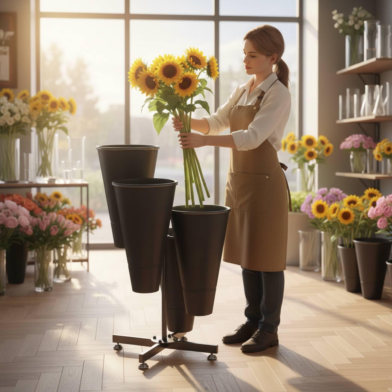 Espositore per Fiori Supporto Vaso Portafiori Scaffale Metallo Struttura in Ripiani a Gradini per Maggiore Profondità Visiva Adatto per Matrimoni Negozi di , Bianco , Unica