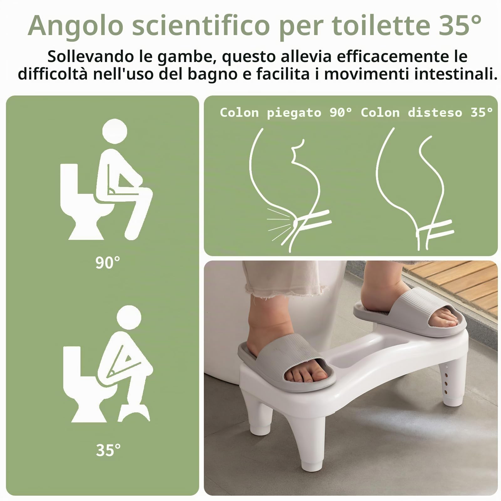 PAVSTINE Sgabello WC Altezza Regolabile, Poggiapiedi Defecare Ergonomico, Sgabellino da Toilette per Alleviare Emorroidi, Stitichezza, L'Intestino, Sgabello Bagno per Adulti, Bambini, Bianco