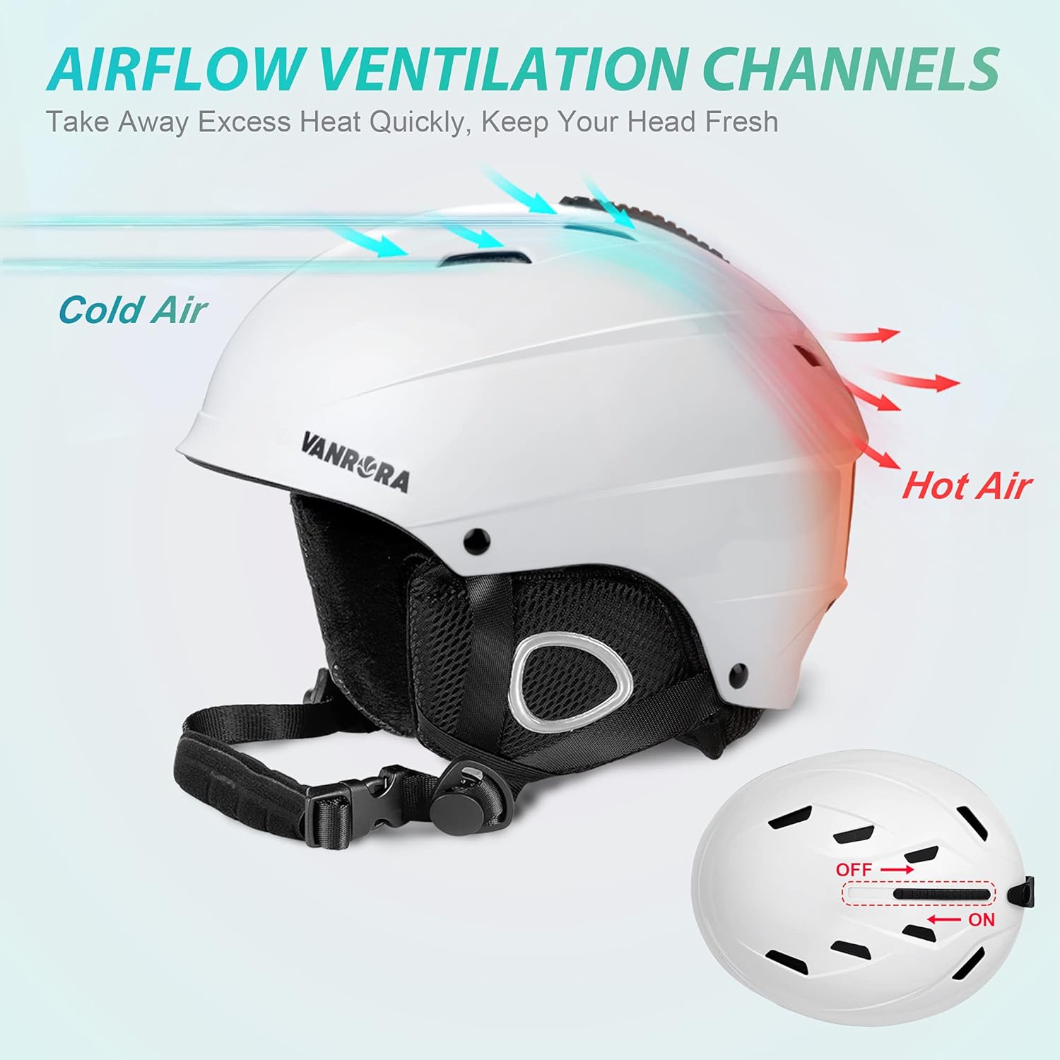 VANRORA Ski Helmet, Snowboard Helmet, Climate Control Venting, Dial Fit, Goggles Compatible, Removable Fleece Liner and Ear Pads, Safety-Certified Snow Helmet for Men & Women : Sports & Outdoors