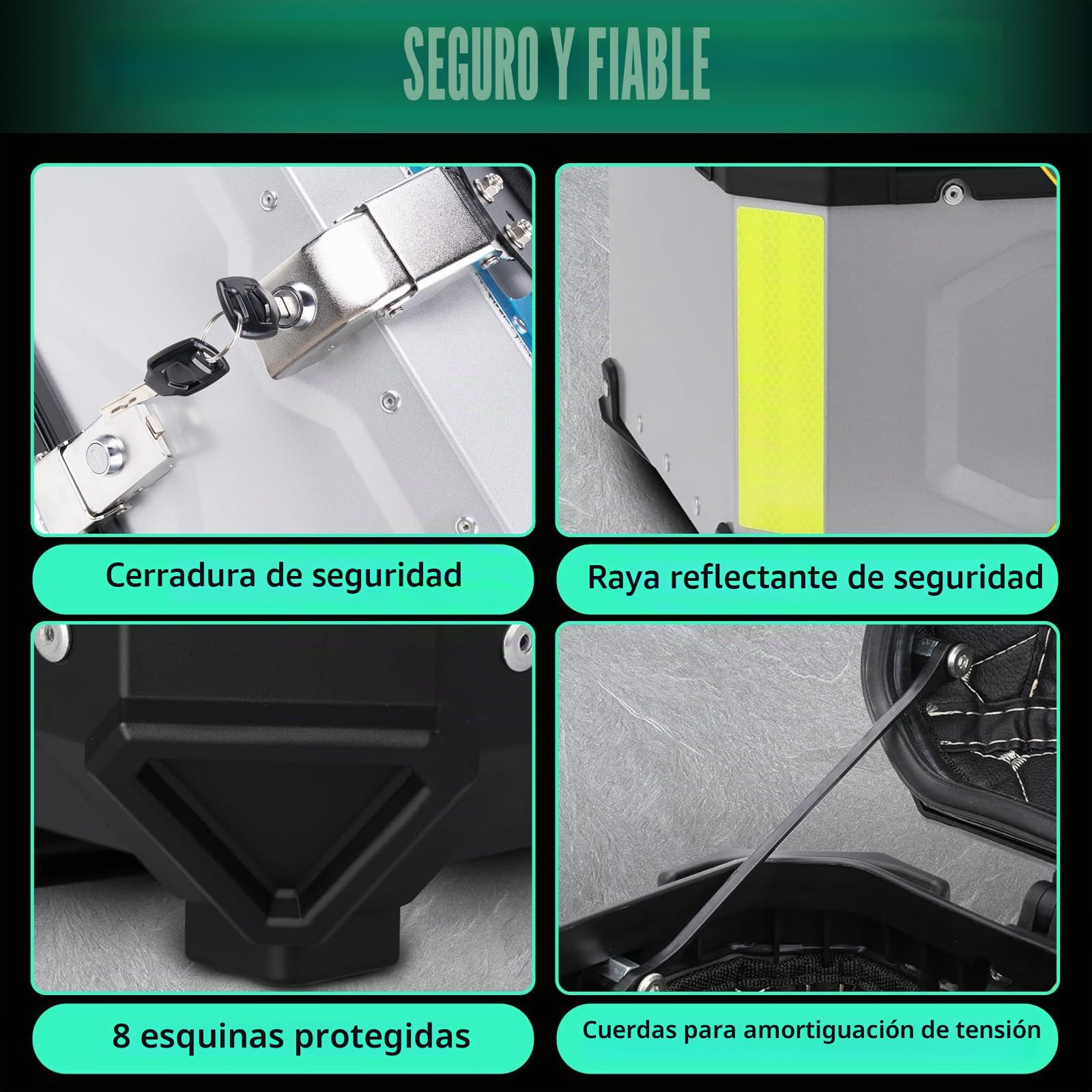 Baúl trasero para motocicleta, impermeable, aluminio, 65 L, con cerradura de seguridad, para guardar equipaje de casco, color plateado
