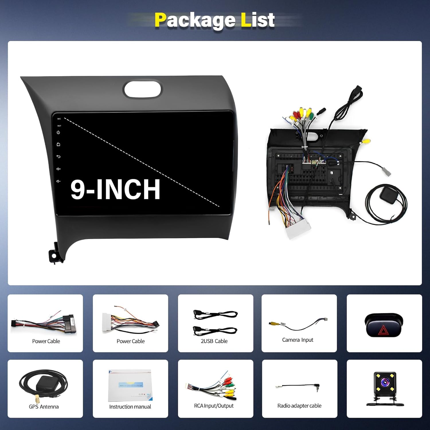 2+32G 9inch Car Stereo for Kia Forte 2013-2018 w/GPS Navigation 2017 2016 2015 2014 with Carplay Android 13 Auto Double Din Touchscreen Car Radio Receiver Backup Camera