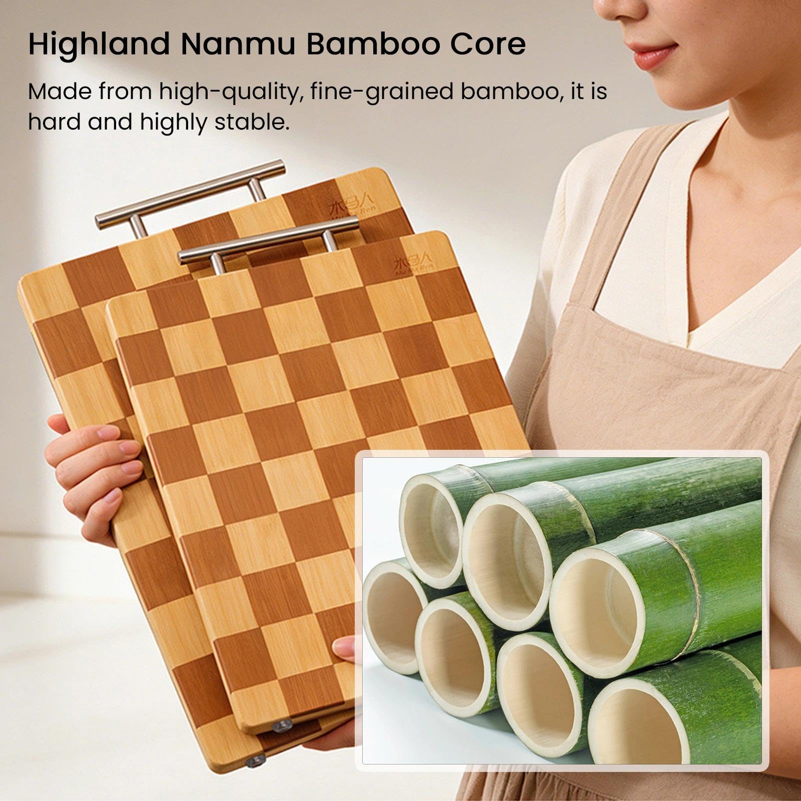 Tabla de cortar grande de bambú para cocina, tabla de cortar gruesa antideslizante con superficie de doble cara de grado alimenticio para carne, pescado, verduras