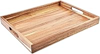 KARRYOUNG Acacia Wood Serving Tray with Handles (17x13") - Durable Platter for Breakfast in Bed, Patio Parties, Coffee Table & More