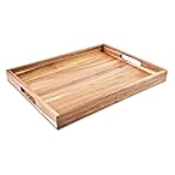 Acacia Wood Serving Tray with Handles (17 Inches) – Decorative Serving Trays Platter for Breakfast in Bed, Lunch, Dinner, Appetizers, Patio, Ottoman, Coffee Table, BBQ, Party –Great for Lap &Couch