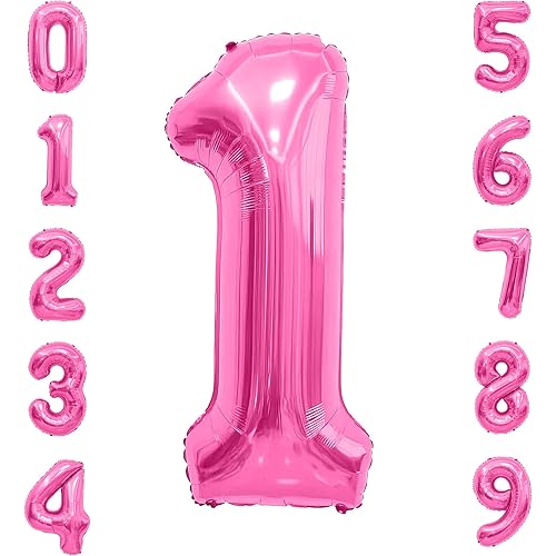 Number Balloon, Number 1 Balloons, Pink Number Balloons 40 Inch, One Balloon for First Birthday, Birthday Party Celebration Decoration Large Colorful Number Foil Helium Balloons