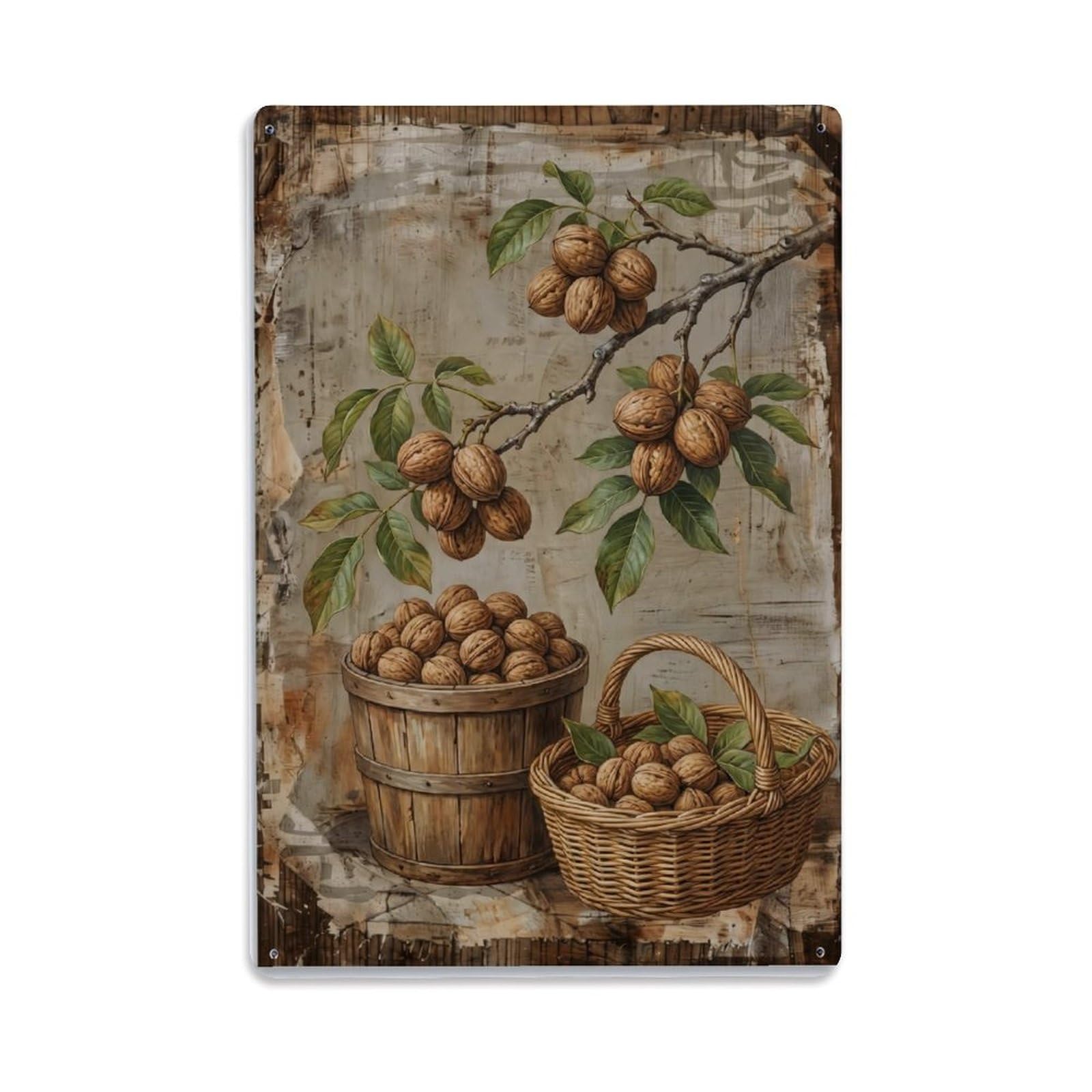 Walnut Orchard Harvest Brown Nut Countryside Tree Vintage Metal Tin Sign Plaque Wall Decor for Cafe, Club, Garden Metal Poster 8x12Inch