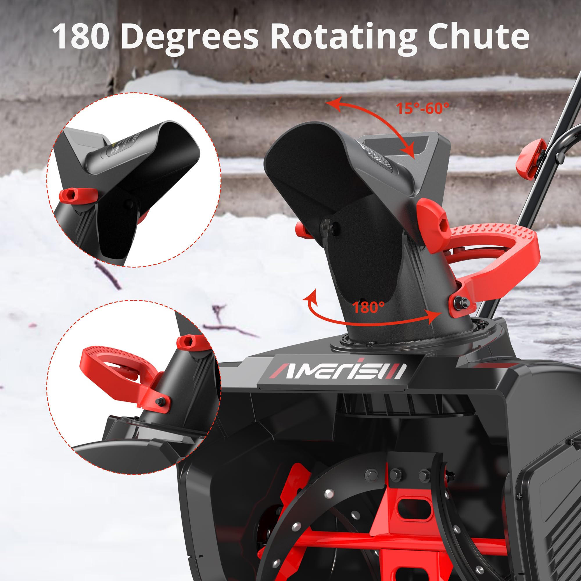 AMERISUN Spazzaneve elettrico da 45,7 cm, lancianeve con filo da 15 Amp con distanza di lancio di 9 m, facile avvio in due fasi, strumento leggero per la rimozione della neve per vialetto, passerella
