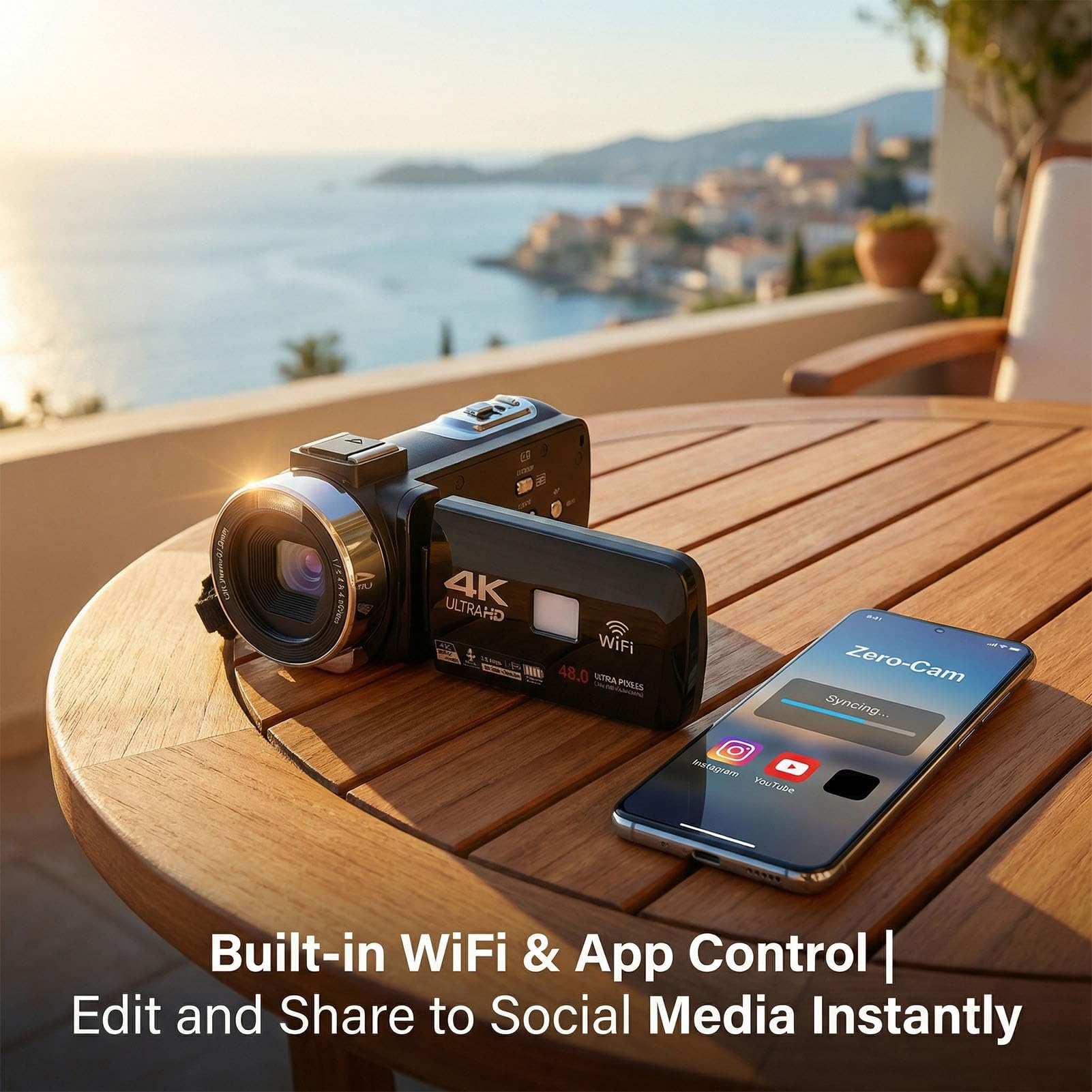 KIMISS Videocamera 4K, Videocamera Video Digitale 48MP Zoom Digitale 18x 3,0 Pollici 270 Flip Screen WiFi Touchscreen Time Lapse Rallentatore per