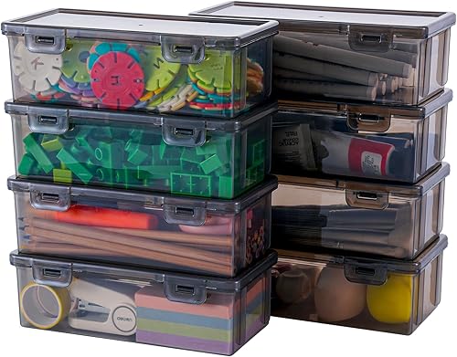 Miniatura 13 de Paquete de 10 recipientes pequeños de plástico con tapas, cajas de almacenamiento apilables transparentes y organizadores para organizador de