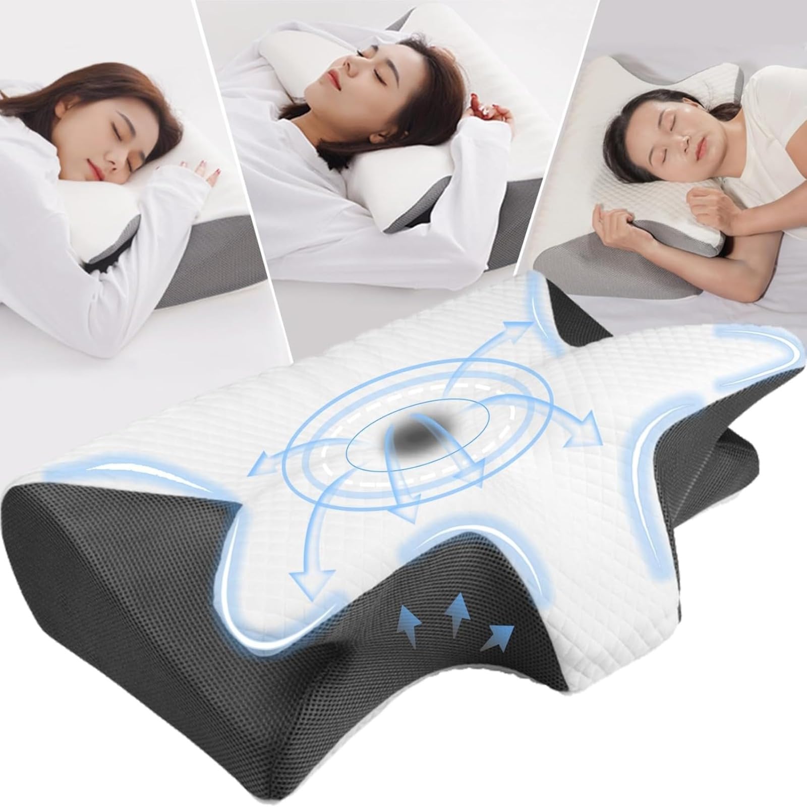 Cojín cervical para aliviar el dolor de cuello, espalda y hombros – para aquellos que duermen de lado, vientre hacia abajo y espalda – El mejor sueño de tu vida comienza aquí, almohada cervical para