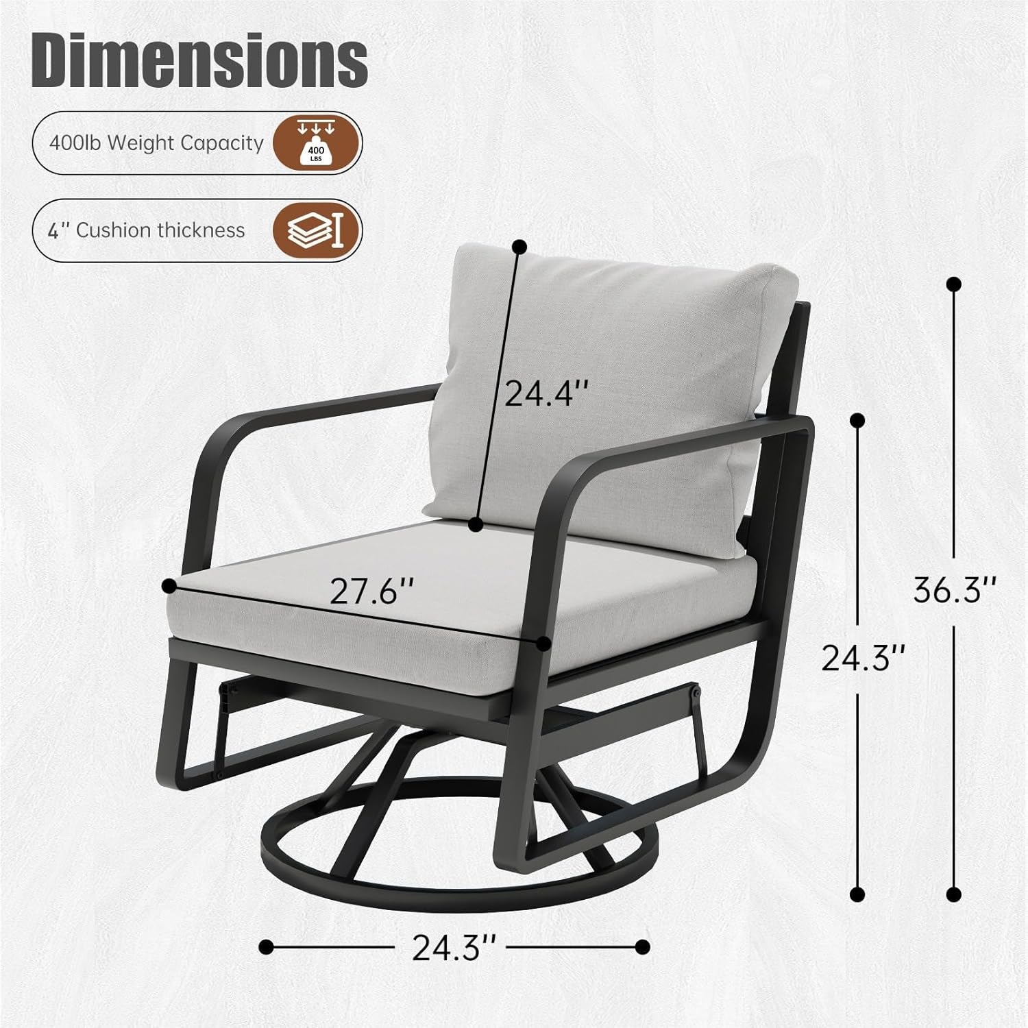 Patio Chairs Swivel Rocker Set: 1Set Aluminum Alloy Ensemble with 360° Swivel Rocking Chairs, Rust-Resistant Frame Cushions -Perfect for Backyard/Deck/Porch/Balcony Decoration (1 Swi vel Chair Only)