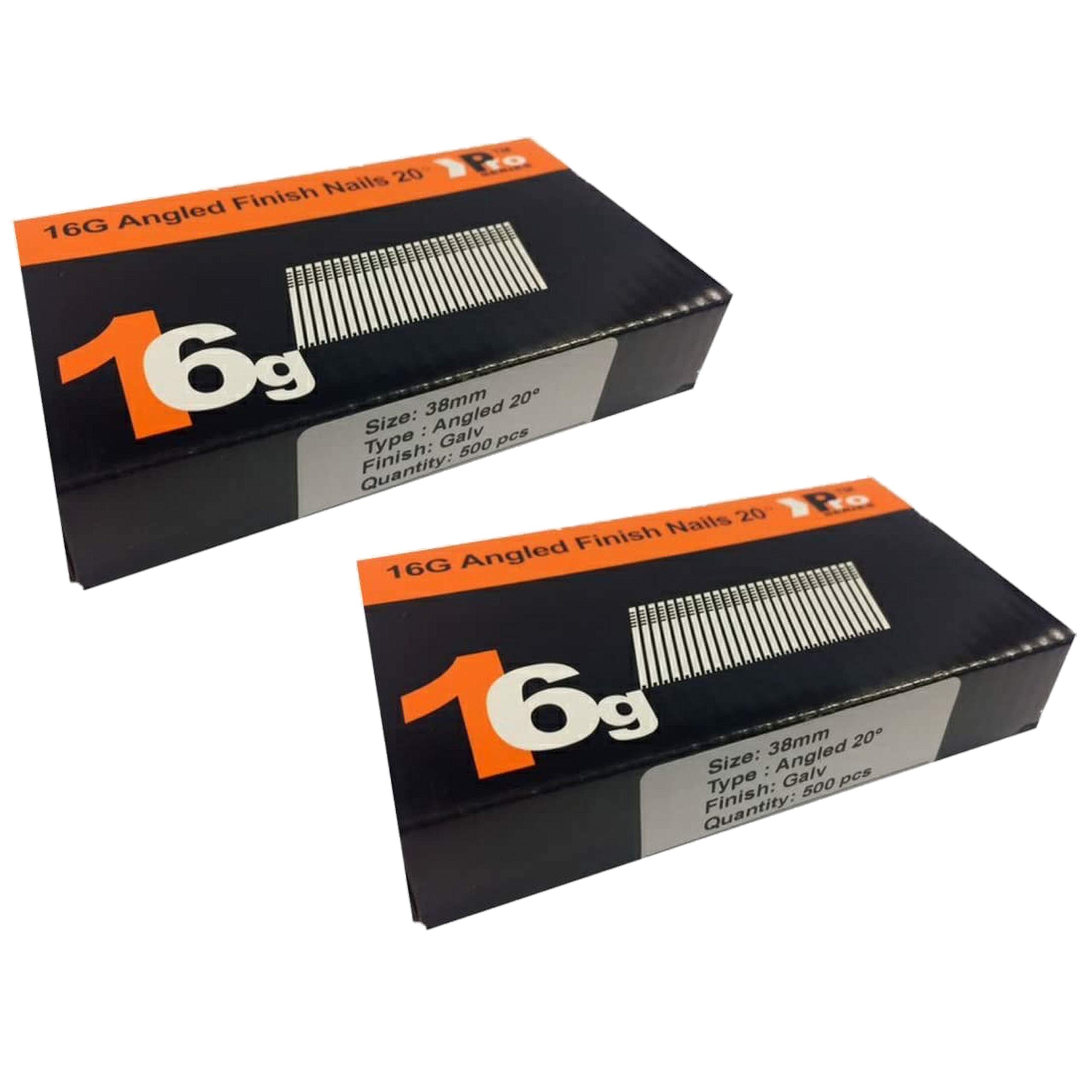 (2 x 500) 1000 Nail - 38mm 16g Angled 20° - Compatible with Dewalt,Paslode,Hitachi ((2 x 500) 38mm)