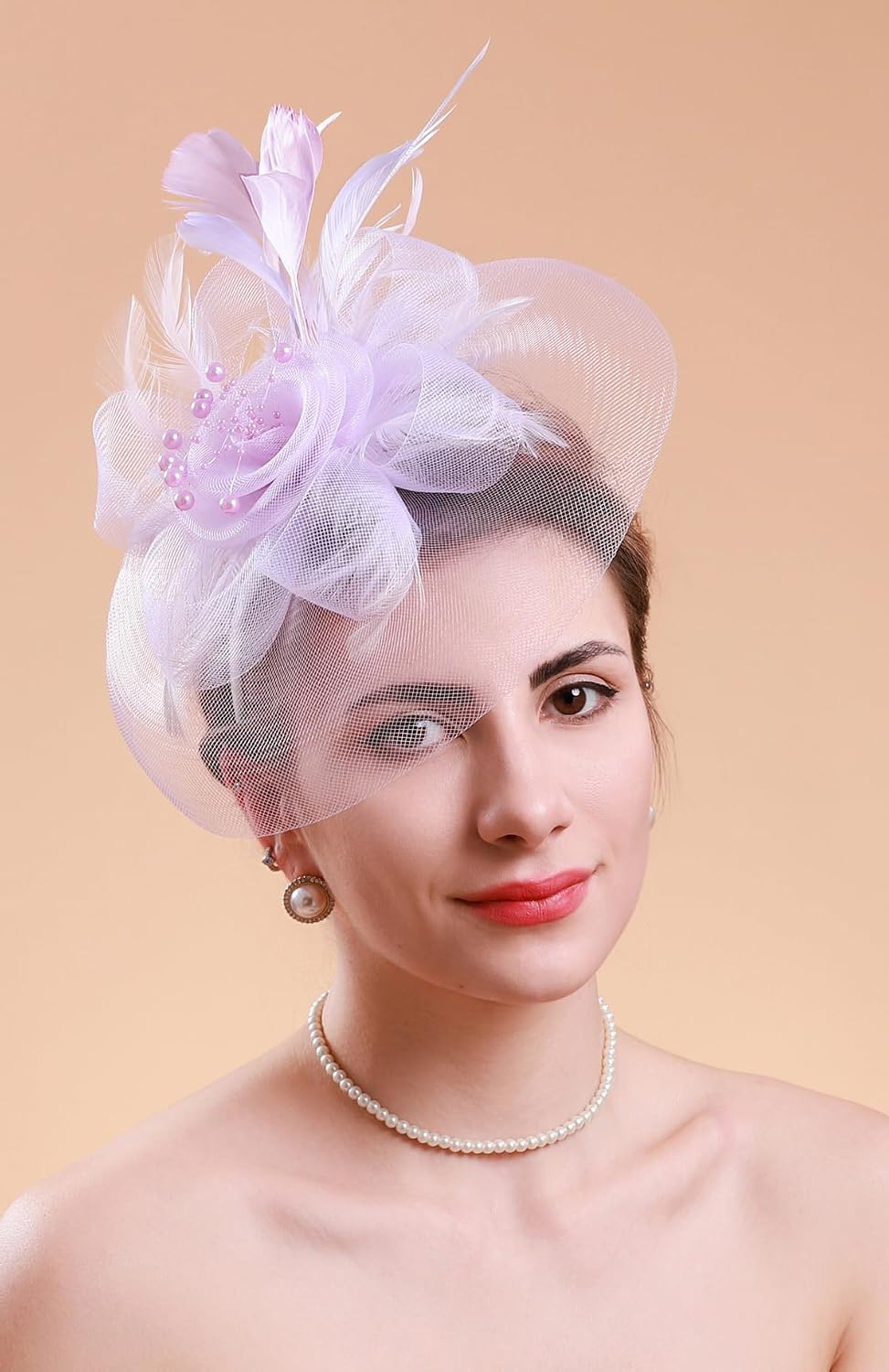 Tea Party Fascinator Hats for Womens 50s Headwear with Veil Flower Cocktail Wedding Church Derby Hat