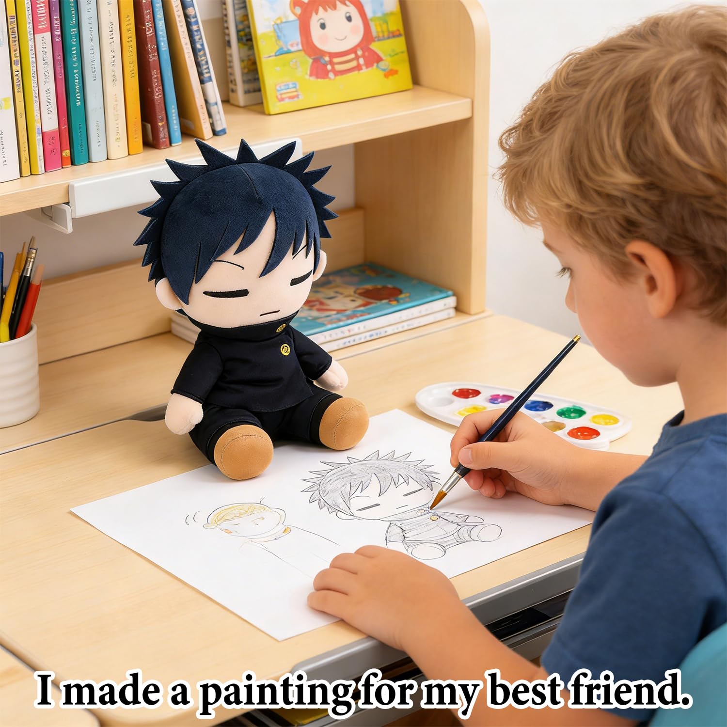 Jujutsu Kaisen Megumi Fushiguro Peluche, 23cm Seduta Merchandising Anime, Morbida Cotone PP, Pelle delicata Imbottita, Cuscino Peluche per Auto Casa Divano, Decorazione Portachiavi Regalo - 3