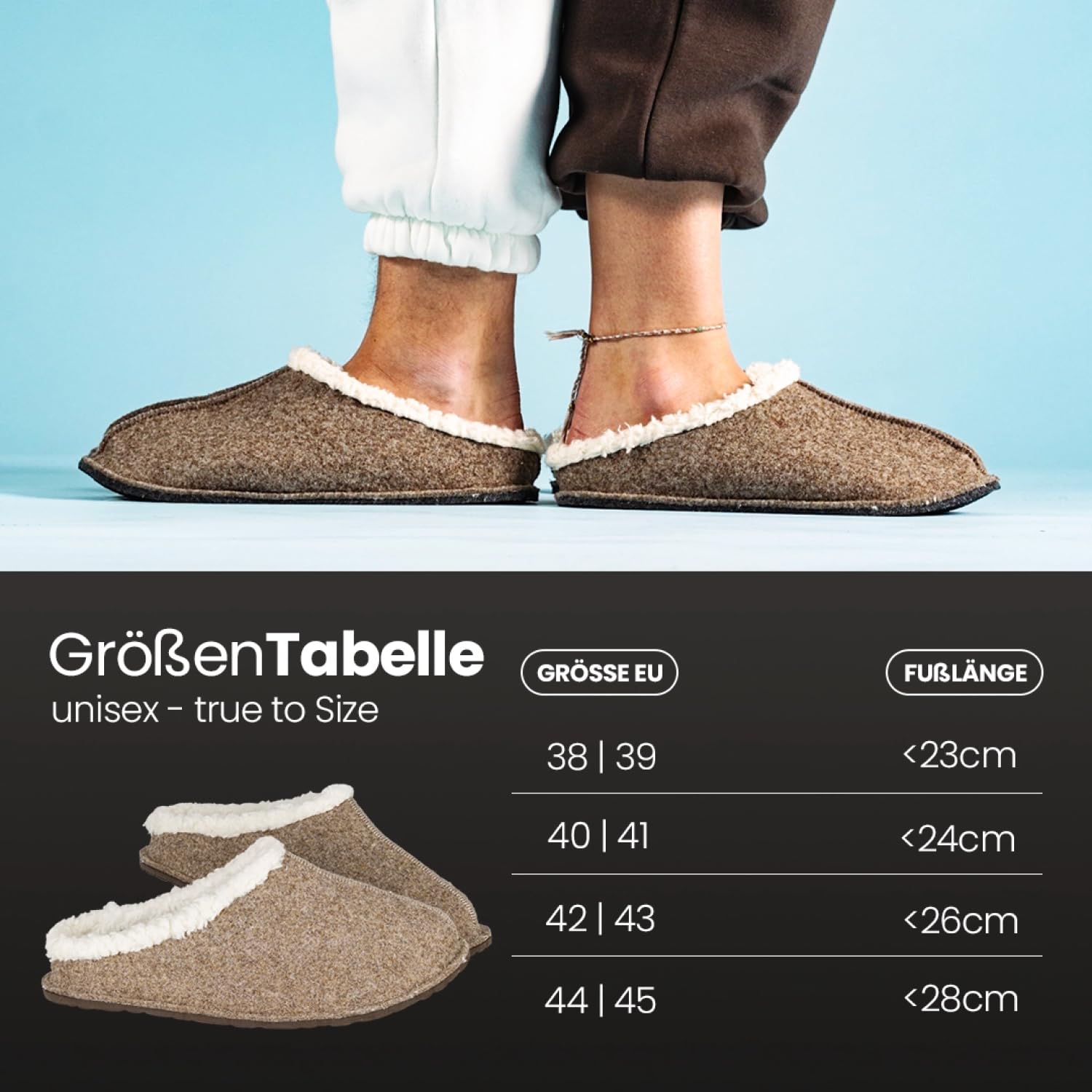 Wollfilz Kuschel Filzpantoffeln Damen - Made in Germany - Plüsch Hausschuhe Filzhausschuhe für Damen & Herren mit Bio Baumwolle inklusive Einlegesohle und rutschhemmender Außensohle