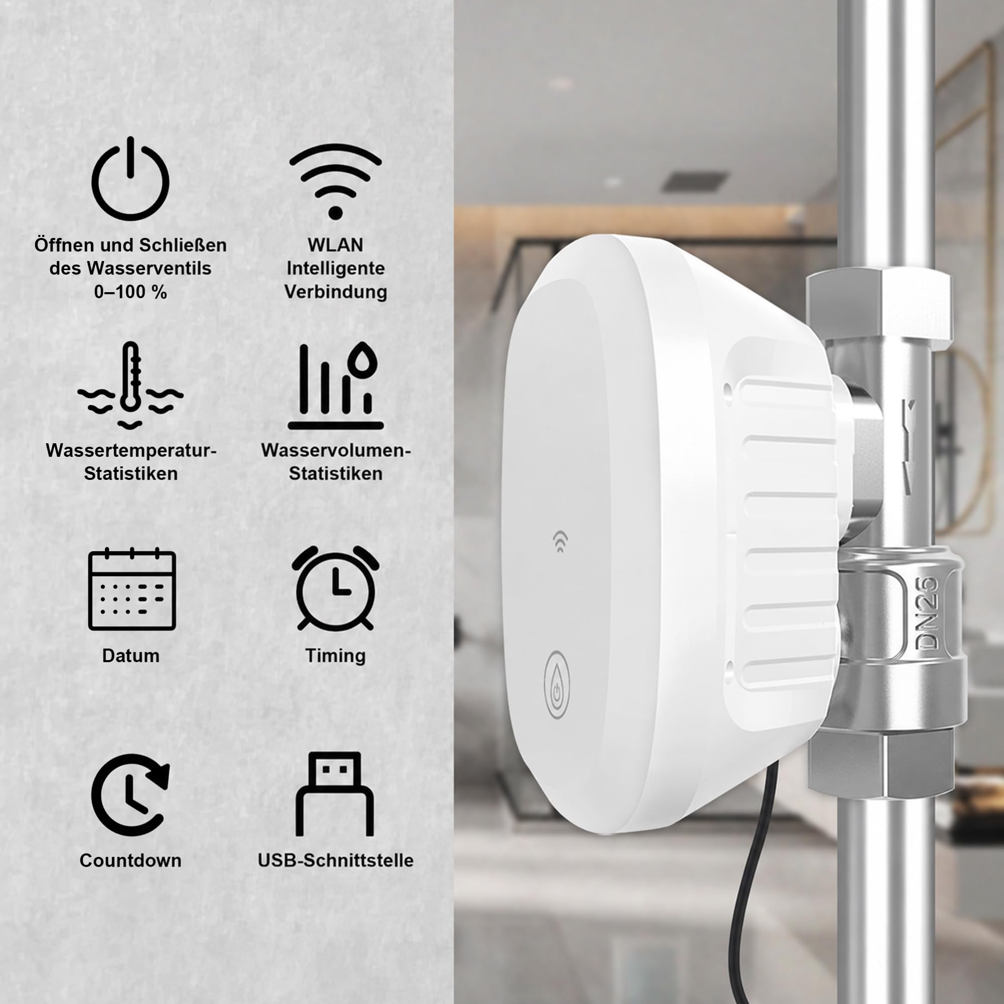 Smart Wasserventil DN25 1″, WiFi Steuerung, kompatibel Alexa | DN25 Intelligentes Wasserventil, intelligentes Wassermanagementsystem, WLAN-Fernsteuerung & Zeitschaltuhr, Smart Wasserhahn