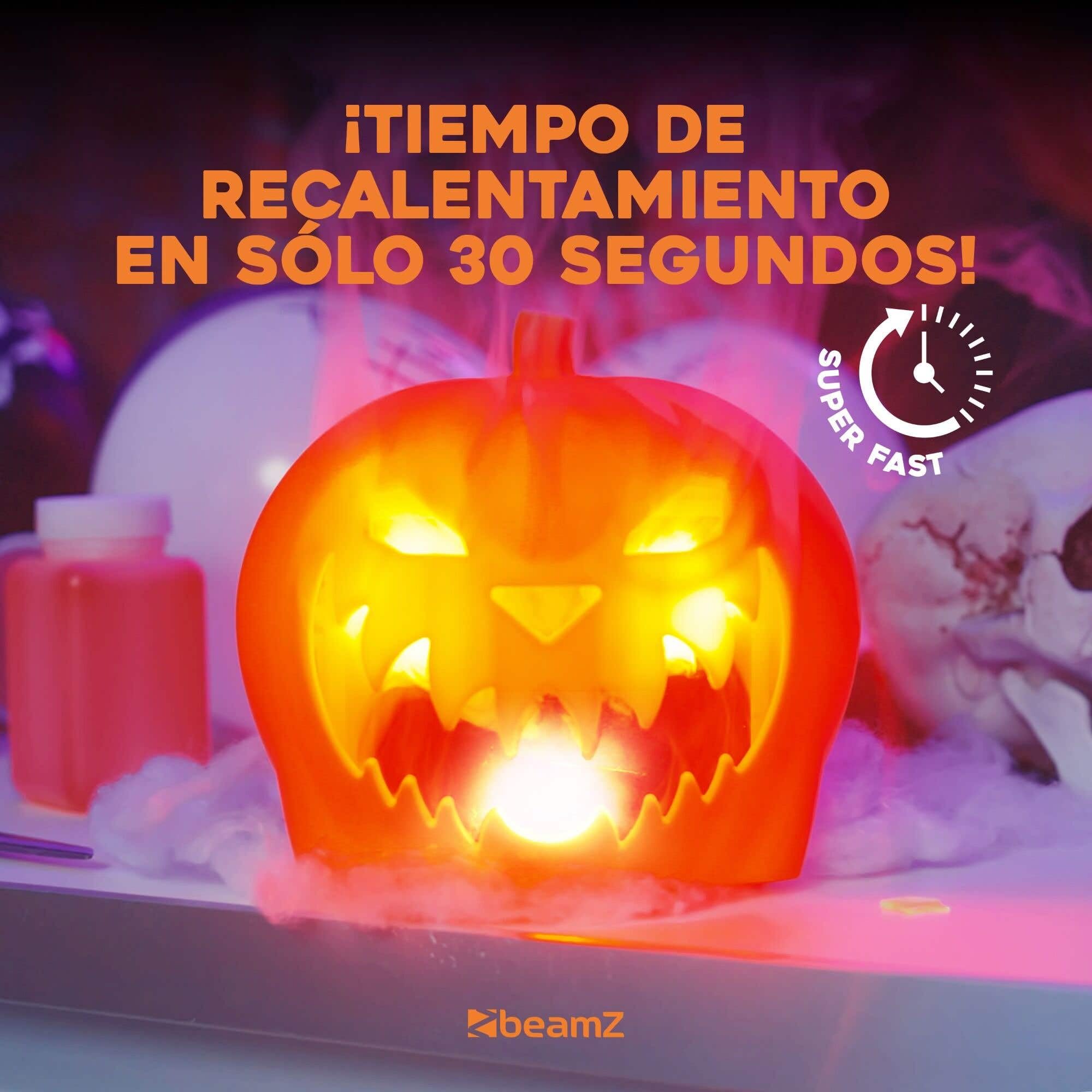 BeamZ S553L Nebelmaschine Halloween Deko mit LED Kürbis Kopf - 550 Watt Rauchmaschine mit 5L Flüssigkeit, 2-in-1 mit Halloween Kürbis Deko, 16 Farben Lichteffekt, Soundeffekt Nebelmaschine Mini