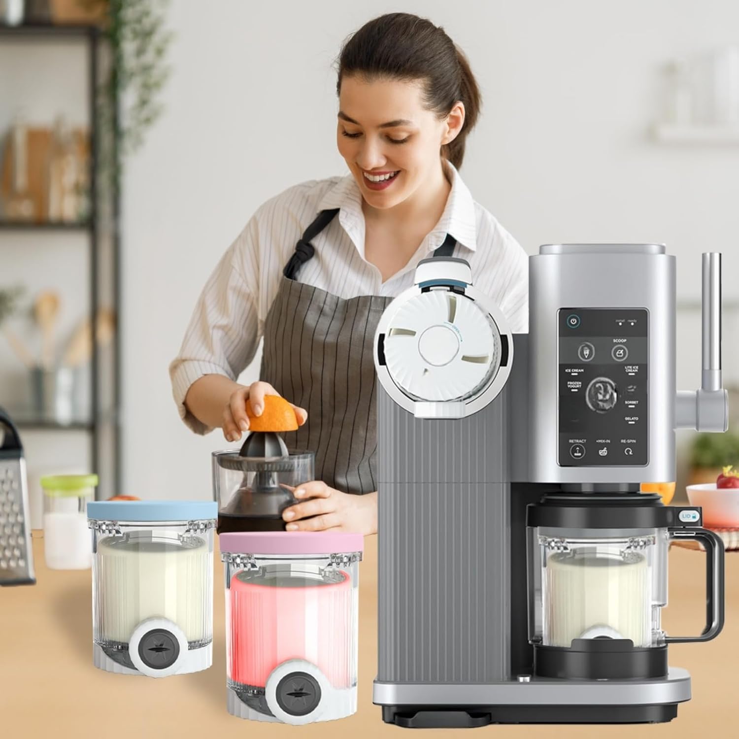 Replacement Pints and silicone Lids (4 Pack) - Compatible with Ninja Swirl Creami NC700 Series Ice Cream Maker, BPA-Free, Dishwasher Safe (4pc（Gray, Blue, Green, pink）＋(Dust/handle cover)) - Image 7