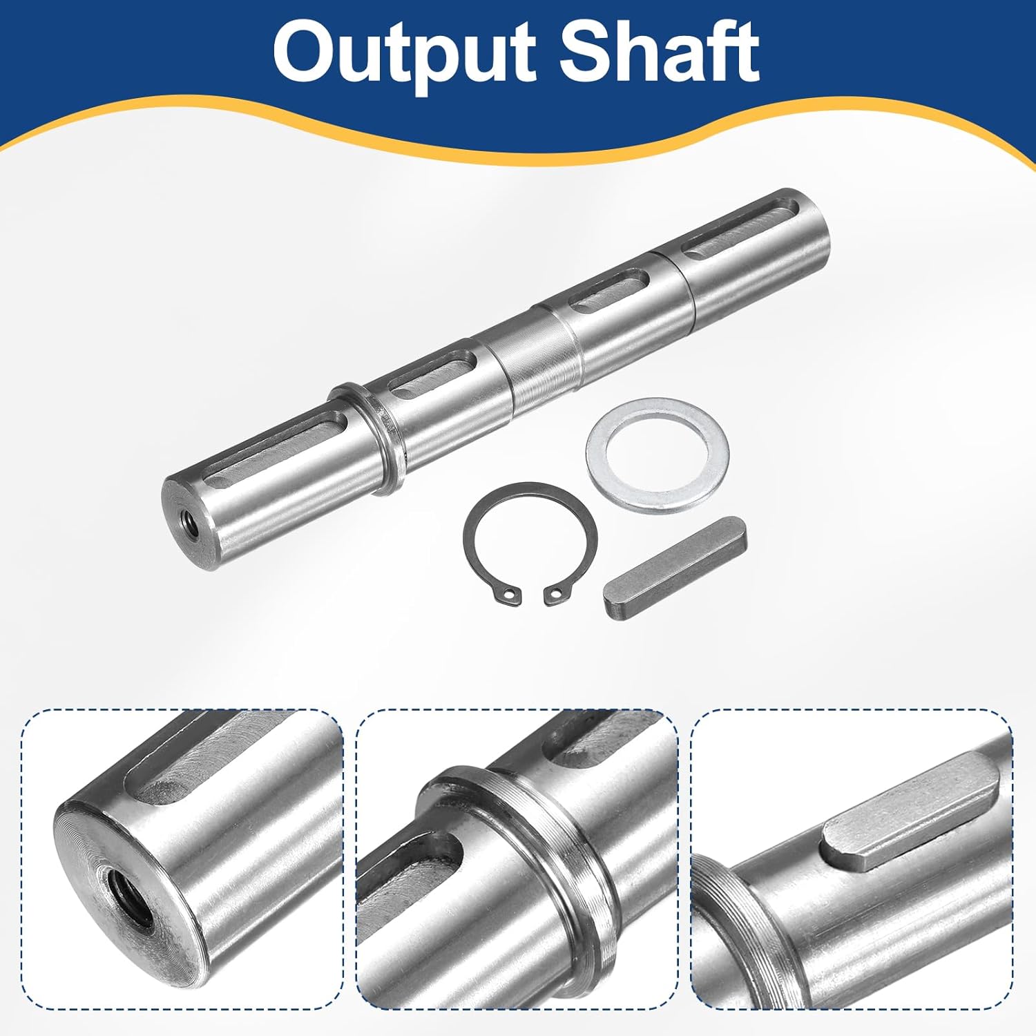 uxcell Output Double Shaft, 25mm Diameter, 198mm Length, Low Noise Alloy Steel Output Shaft with Gaskets S Ring Corner Pin for NMRV050 Worm Reducer