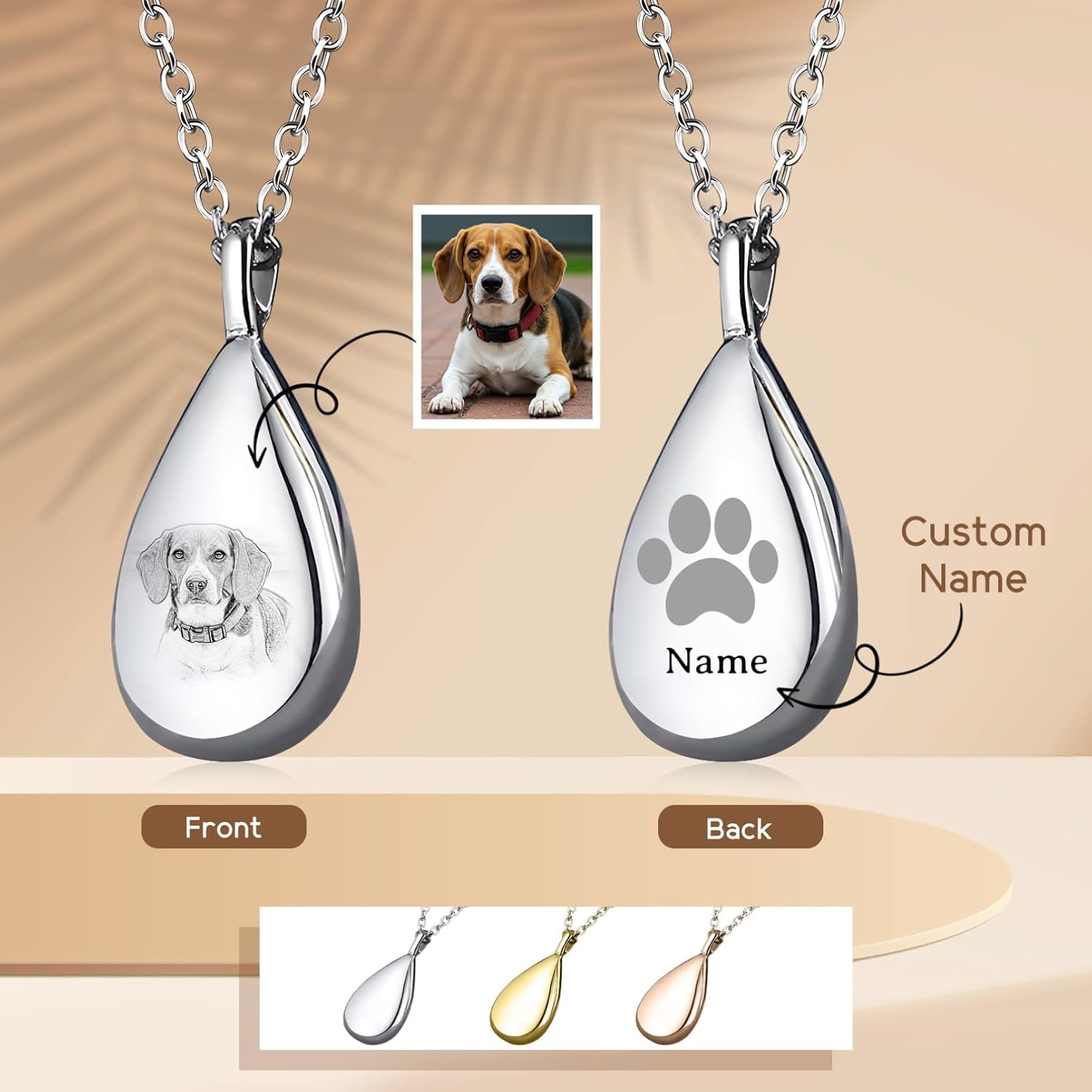 Custom Pet Ashes Necklace Personalized Memorial Urn Necklace for Ashes, Custom Cat Dog Ash Holder with Photo & Name, Silver Keepsake Jewelry Gift for Pet Loss - Image 4