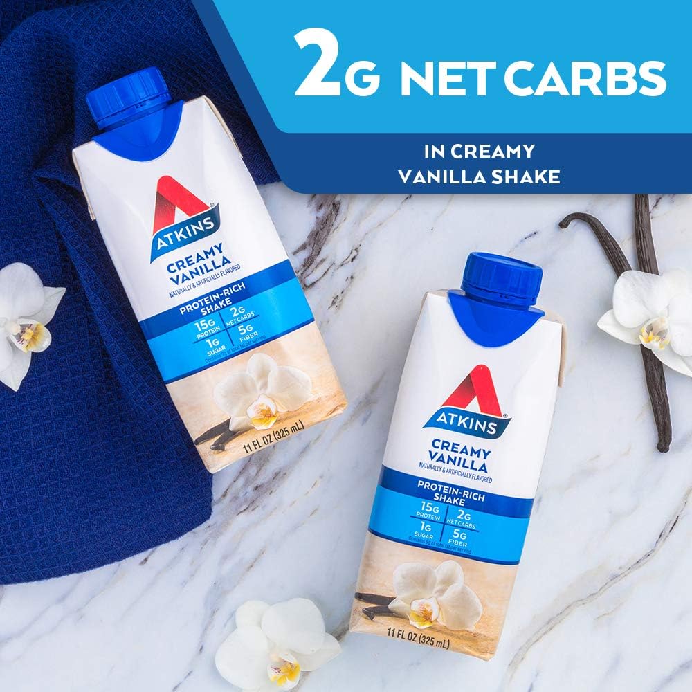 Atkins Creamy Protein-Rich Shake With High-Quality Protein Vanilla, 12 Count : Sports & Outdoors
