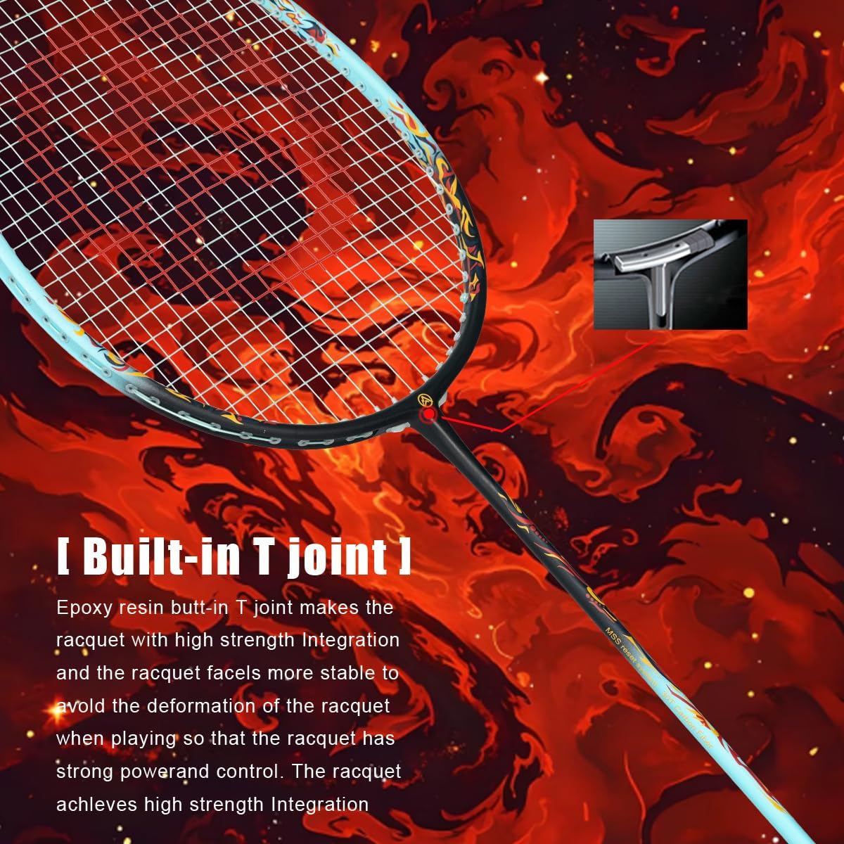 Flame Raging Fire Original Design 4U G5 Graphite Badminton Rackets Sets of 2, Full Carbon Fiber Racquets with 1 Leather Bag, 2 Tied Grips Tapes, Padel Raket for Sports Training