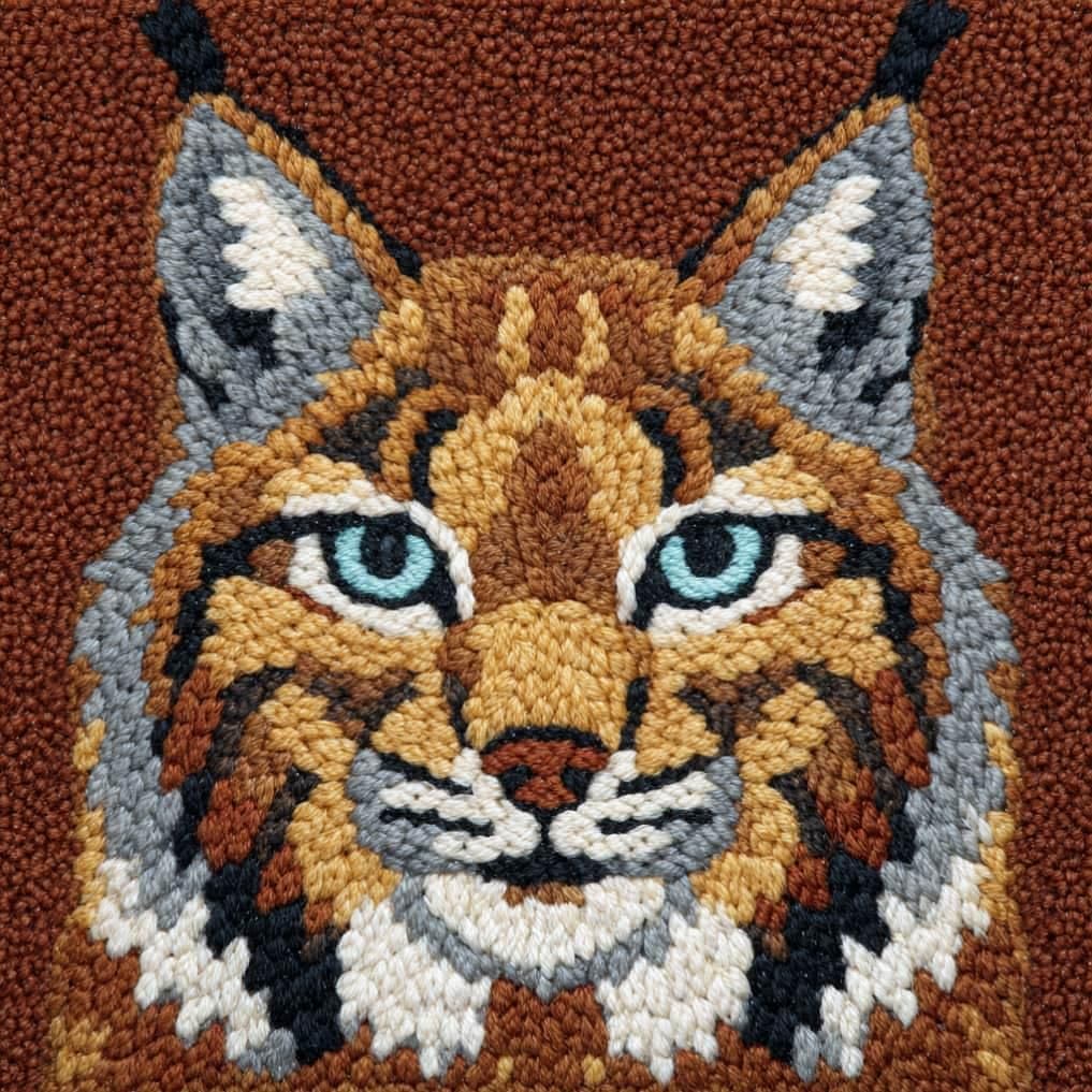 Taxpy Latch Hook Cushion Kits Lynx Pillowcase Kits Embroidery Kit 17X17 Inch DIY Needlework Pillow Cover Sofa Cushion Rug Making