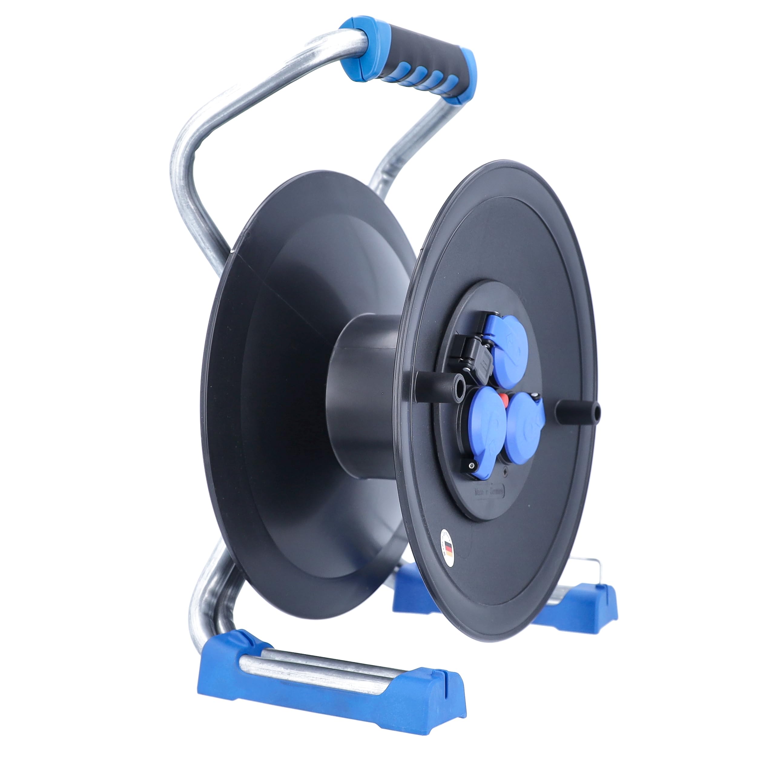 as - Schwabe Xperts Kunststoff Leer-Kabeltrommel für 40 m Kabel, Verlängerungskabel-Trommel ohne Leitung, Leertrommel mit 3 Schutzkontakt-Dosen 230 V, 16 A, IP44, Made in Germany, schwarz I 22620