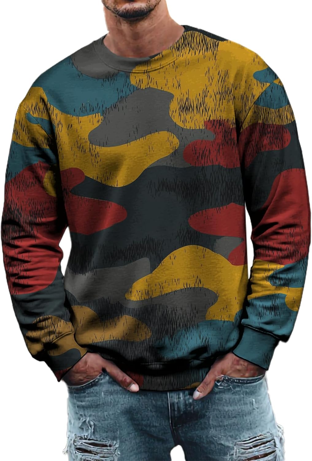 domirica Men Sweatshirts Loose Causal Crewneck Long Sleeve Classic Pullover Tops Trendy Graphic Workout T Shirts