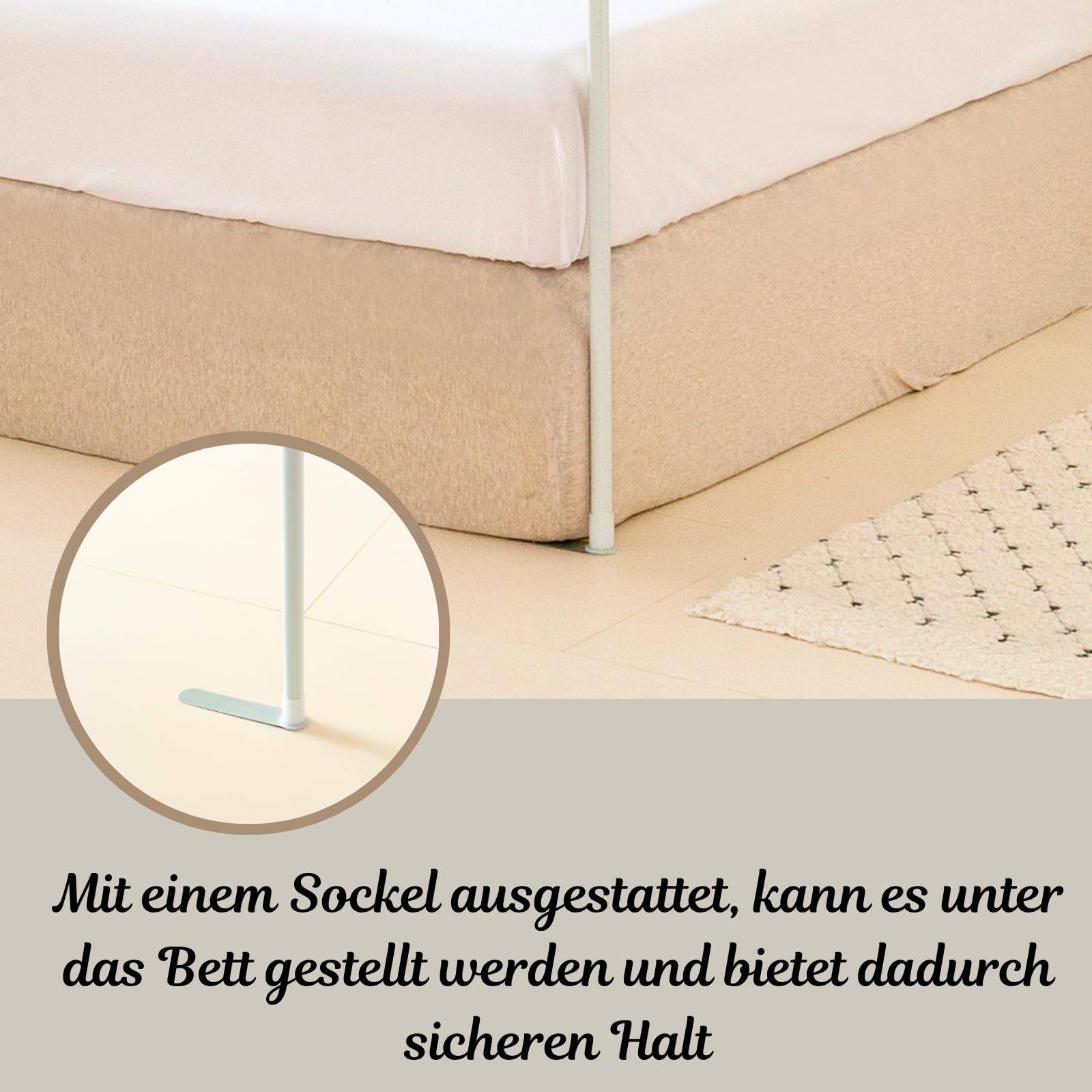 Telaio per letto a baldacchino, bianco, larghezza 200 x lunghezza 200 x altezza 200 cm, quattro poster, telaio per letto in metallo, telaio a quadro, letto angolare, cornice per un letto