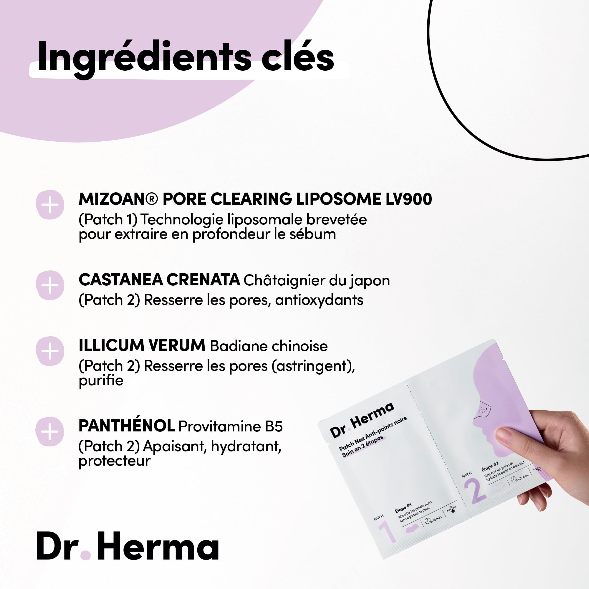 Dr Herma – Patch Nez Point Noir 2 étapes Format Nez – Purifie, Désincruste & Ressere les Pores – Patch Nasal Anti Imperfection Visage