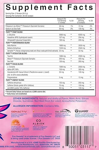 Miniatura 6 de Core Nutritionals Fury V2 Polvo de pre-entrenamiento para maximizar el rendimiento en el gimnasio con cafeína Zum-XR, L-CItrulina y Alpha GPC (40