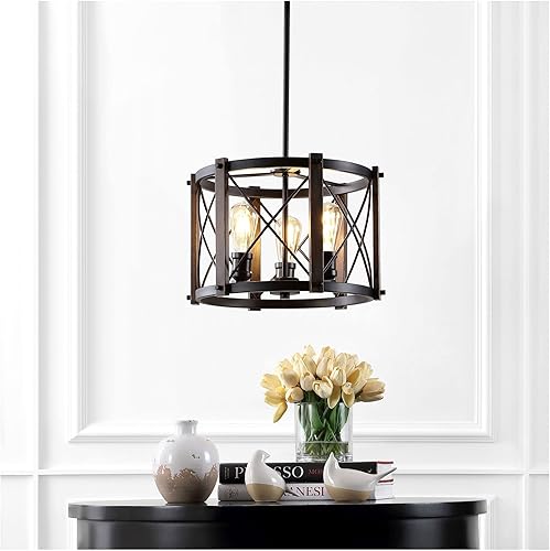 Miniatura 6 de JONATHAN Y JYL7501A Ferme - Colgante LED rústico de hierro ajustable de 16 pulgadas, 3 luces, estilo industrial, vintage, casa de campo regulable,