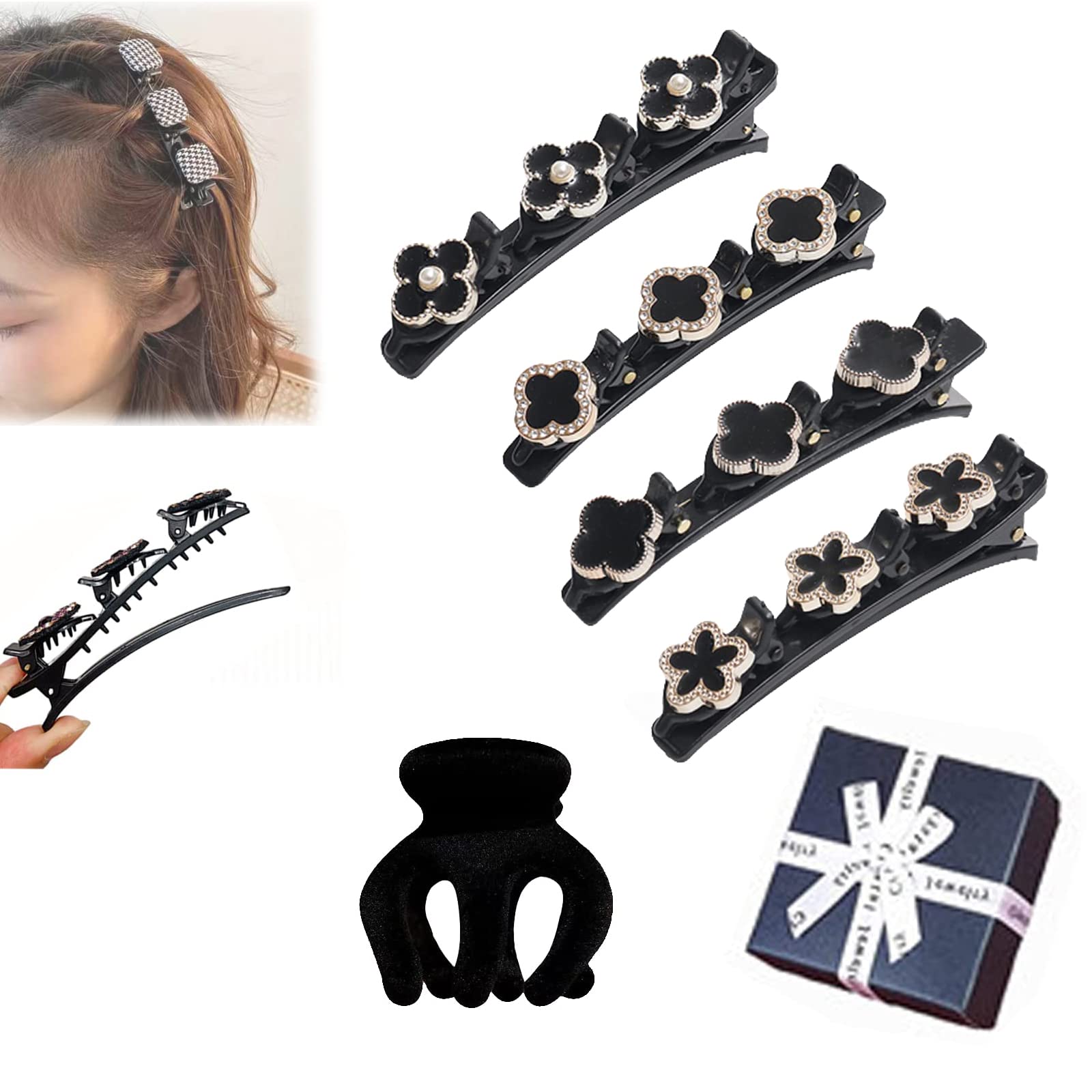 Camic Haarspangen-Set – 8 Stück, Kolibri-Design Mit Kristallen, Satin-Haarbänder, Entenschnabel-Clips Für Frauen & Mädchen