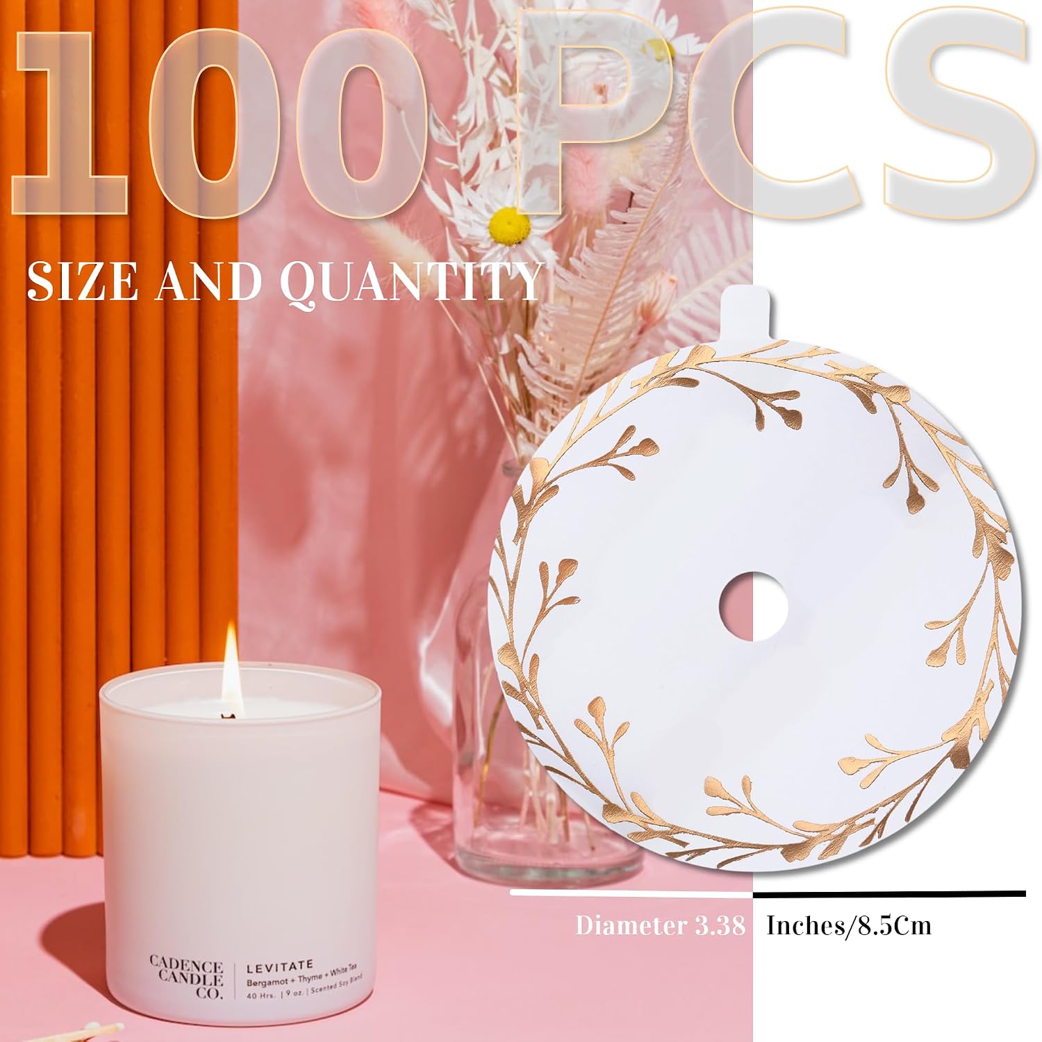 CDXHOME Candle Dust Covers |100pcs Floral Translucent Kraft for Candle or Craft Fragrance Candles Decoration | Candle Topper Protection Accessories (3.38in/8.5cm