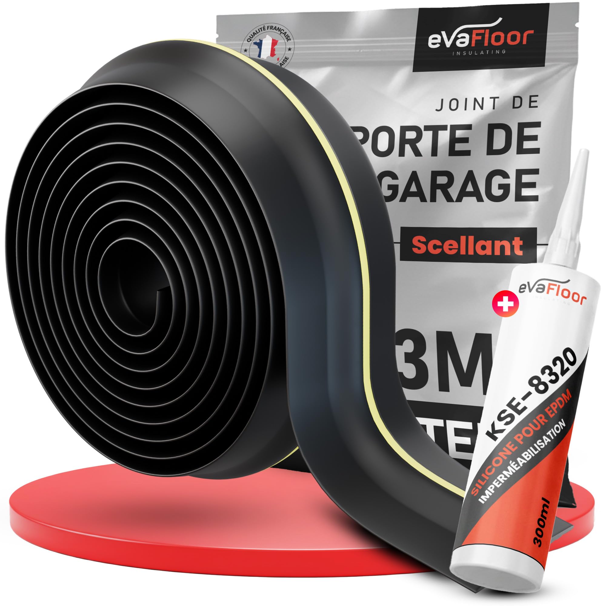 Joint Porte Garage 3M | Empêche l’Eau, la Poussière et le Froid – Installation Facile | Seuil de Porte de Garage | Silicone d’installation incluse (3 m)