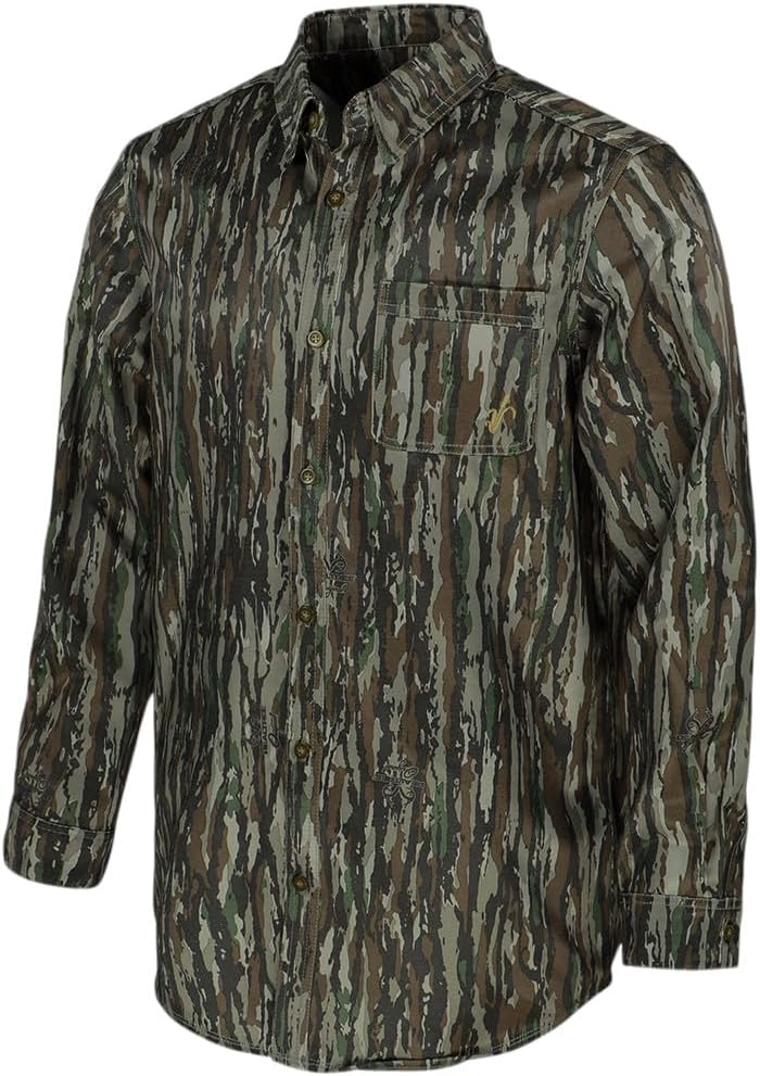 Avery Men's Heritage Chamois Soft Warm Cotton Button-Down Double-Stitched Long Sleeve Camo Hunting Shirt with Chest Pocket
