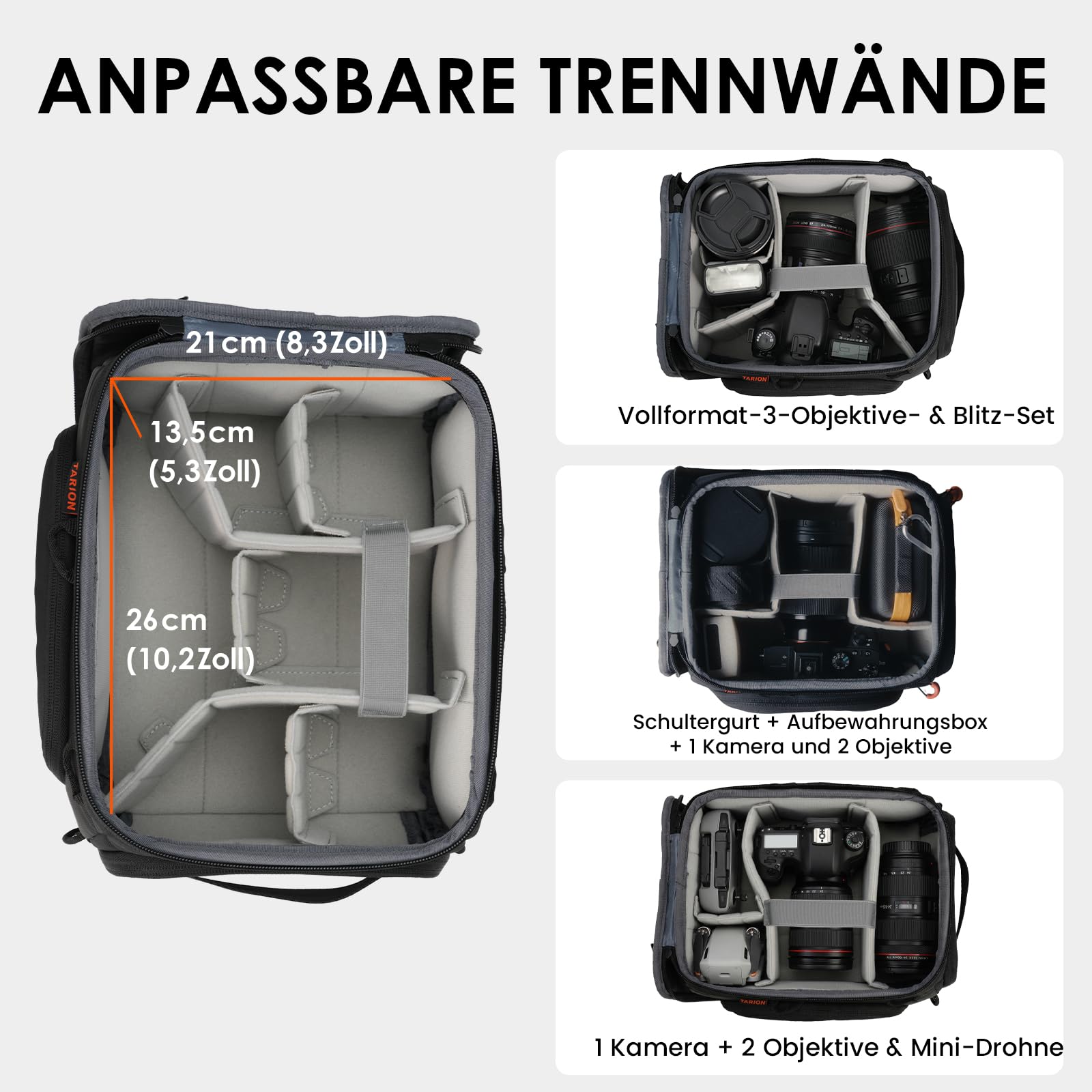 TARION Kamera Einsatztasche Innen Kameratasche: Kamera Einsatz für Rucksack Innentasche Gepolsterte SLR Tasche mit Abnehmbare Decke für DSLR Objektive Spiegelreflex ShellCore(S) | Schützender Rucksack Einsatz für SLR DSLR Kameras Objektive Spiegelreflex S