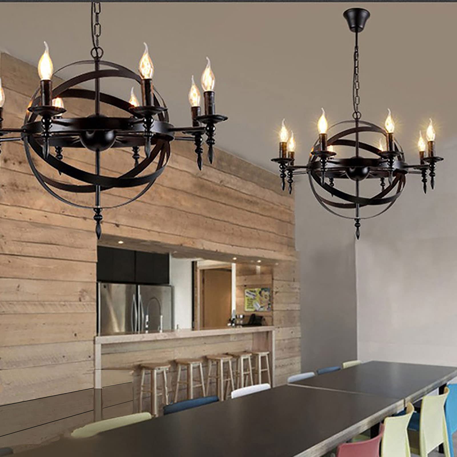 Kreativ Persönlichkeit Retro Kronleuchter,Für Wohnzimmer Esszimmer Schlafzimmer Bekleidungsgeschäft Café Bar Dekoration,E14 Nordic Industriestil Kerze Kronleuchter-Schwarz. 70 * 50cm