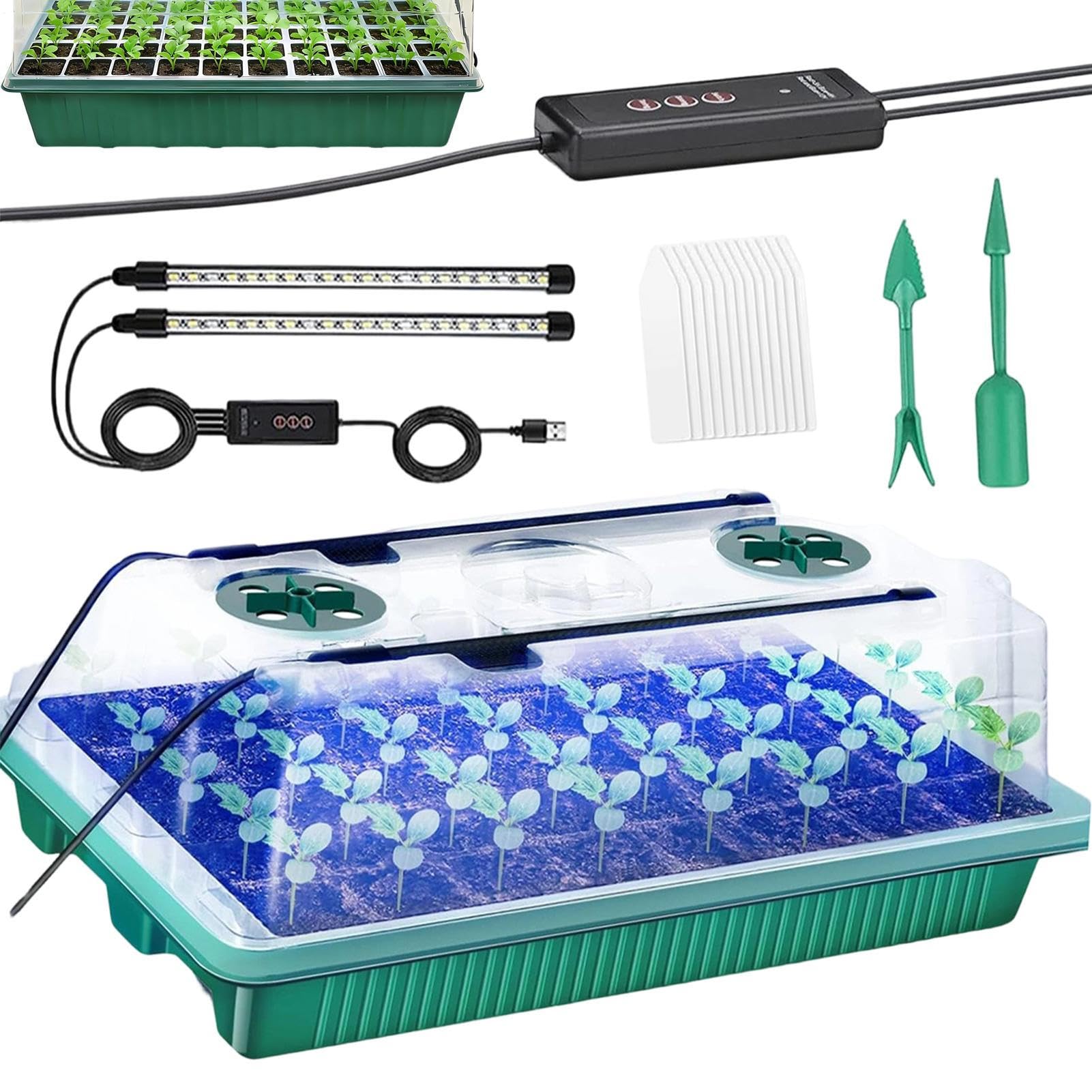 Genérico Kit de Germinación - con Cúpula de Humedad y Luz de Cultivo | Bandeja de Cultivo para Propagación de Plantas Jardín,para Jardín Oficina Hogar Patio y Propagación
