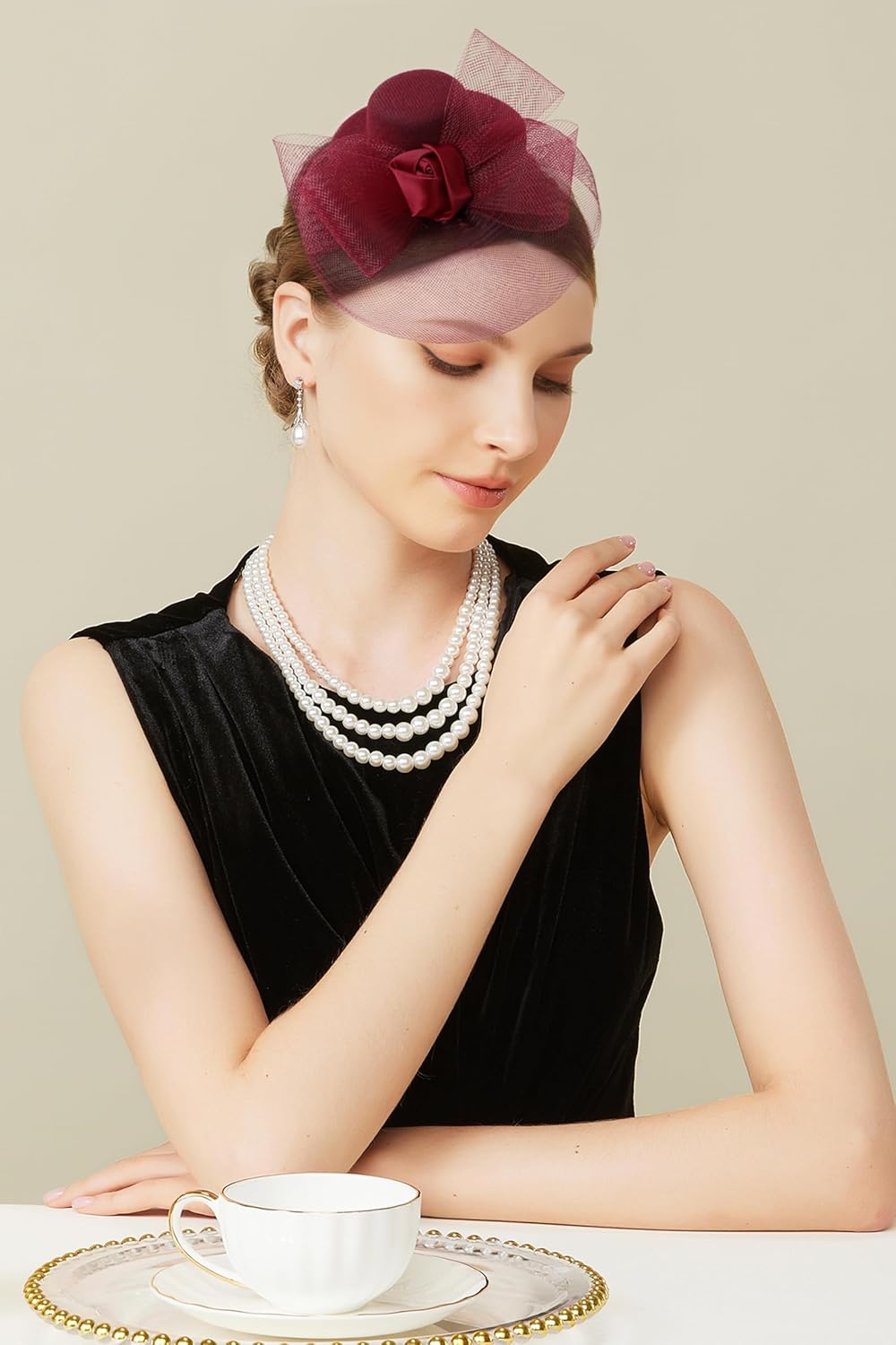 Mini Tea Party Hats - Fascinators for Women Derby Top Hat Tulle Flower Kentucky 1920s Fascinator for Costume Party - Image 5