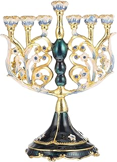 LIOOBO Di Altezza Dipinta A Mano Smalto Candelabri Abbellito con Fiori Cristalli di Disegno Menorah Ebraica Supporto di Candela Terra Santa Regalo Fiore All'occhiello
