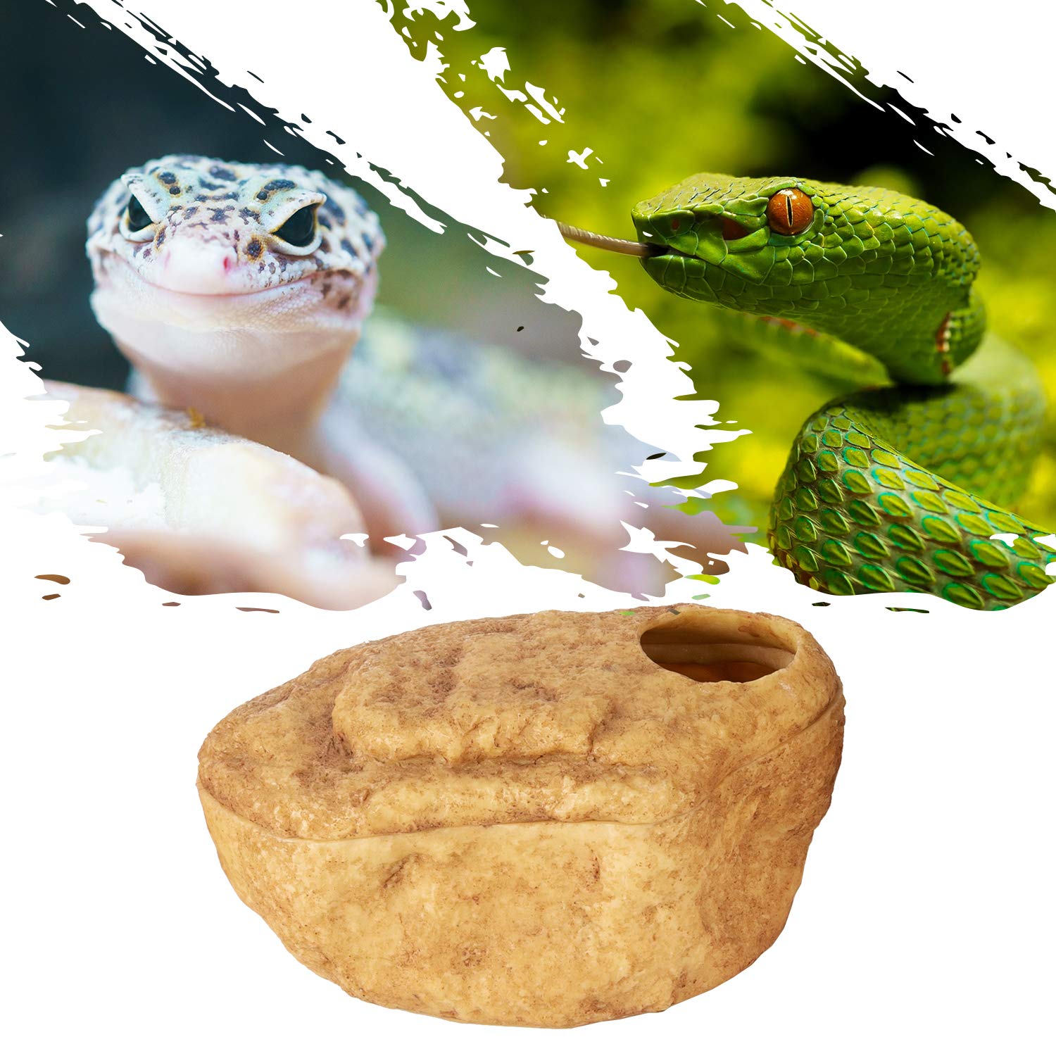 Reptizoo Cueva de piel de reptil, cueva de serpiente y cueros, 3 en 1 atracción magnética cueva para serpiente, pitón de bola, reptiles de geckos (tamaño mediano)