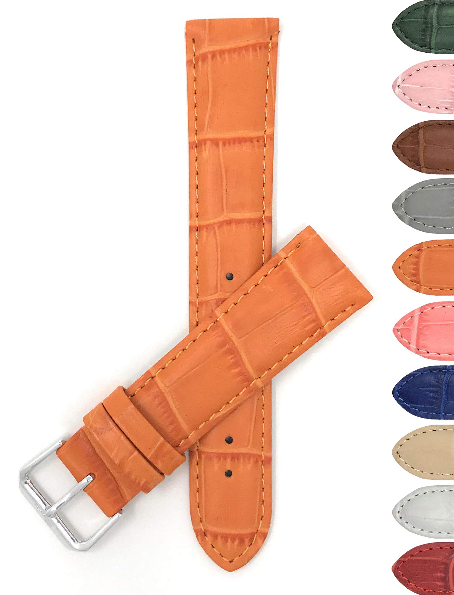Bandini 12mm Womens Italian Leather Watch Band Strap - Orange - Alligator Pattern