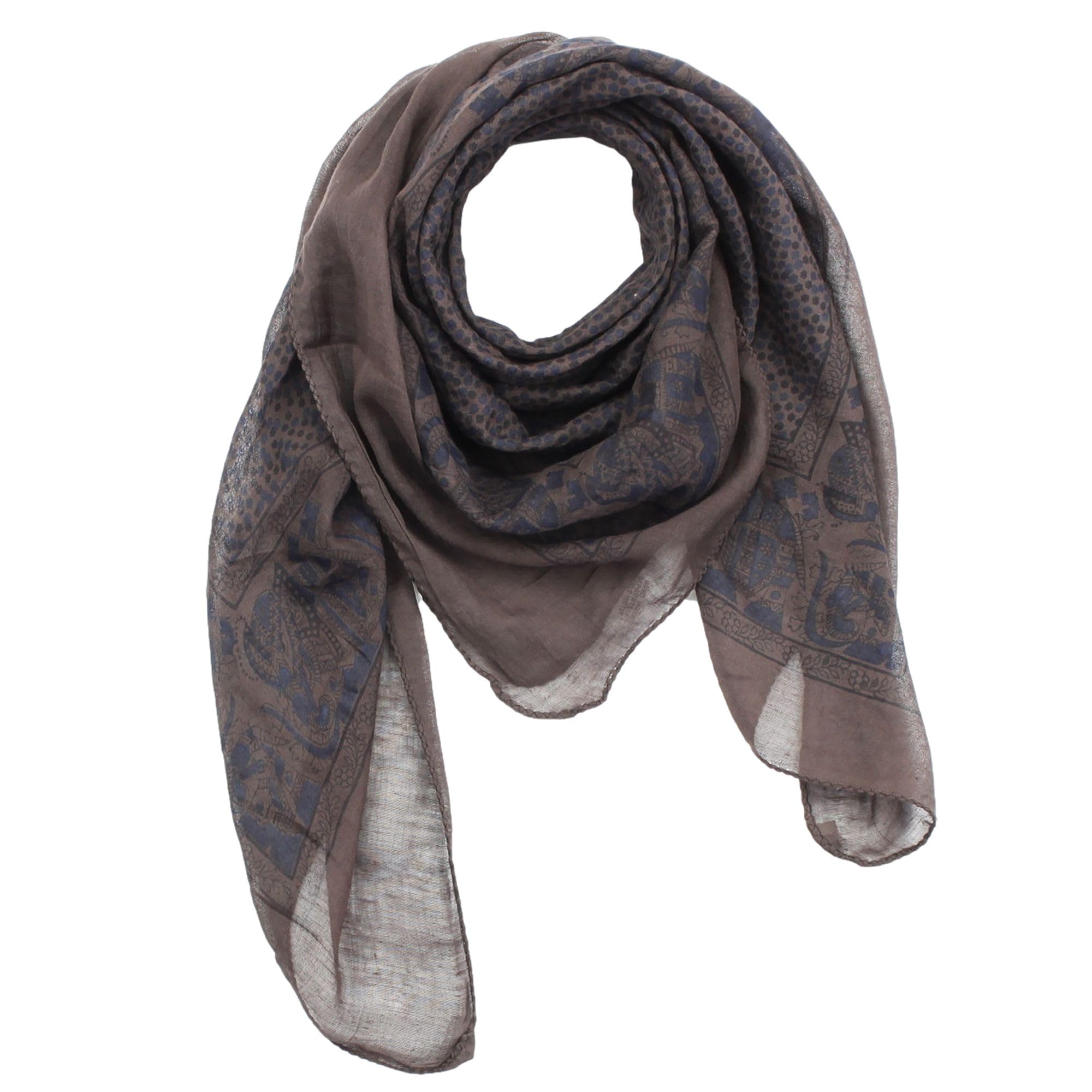 Freak Scene Brown Cotton Scarf - Elephant - Blue-Black - Squared Kerchief