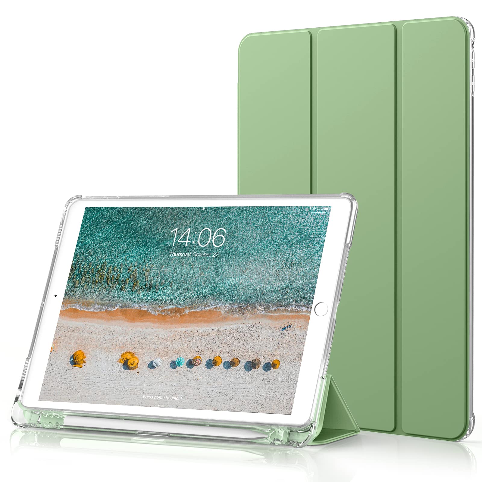 Aoub Case for iPad Air 3rd Generation/Pro 10.5, Trifold Stand Auto Sleep/Wake Slim Smart Cover Frosted Translucent Soft TPU Shockproof Case with Pencil Holder for Air/Pro 10.5 inch, Light Green